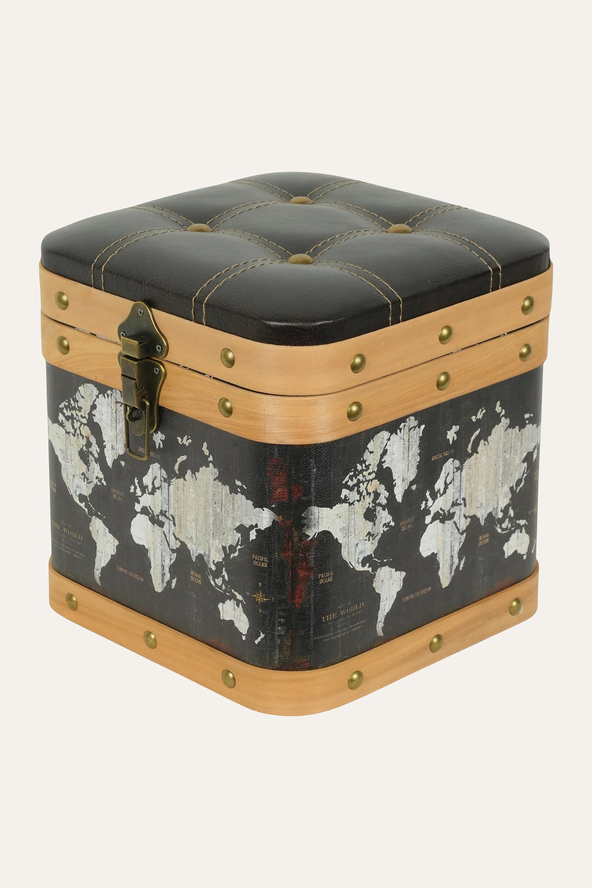 vintage world map storage box with cushion