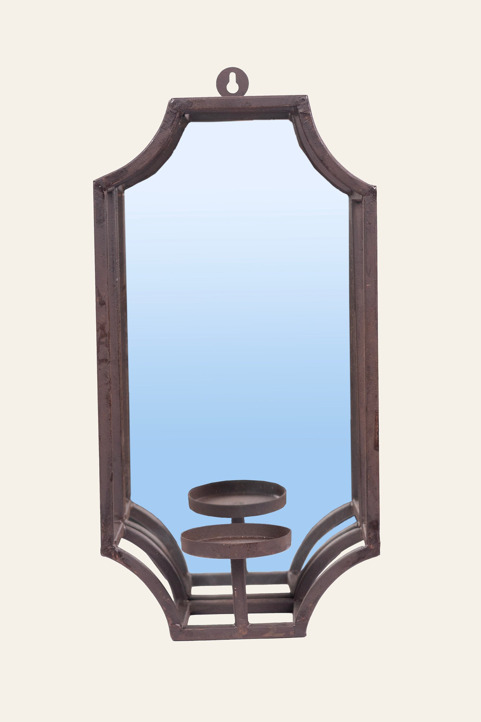 wall candle stand in metal with glass panels