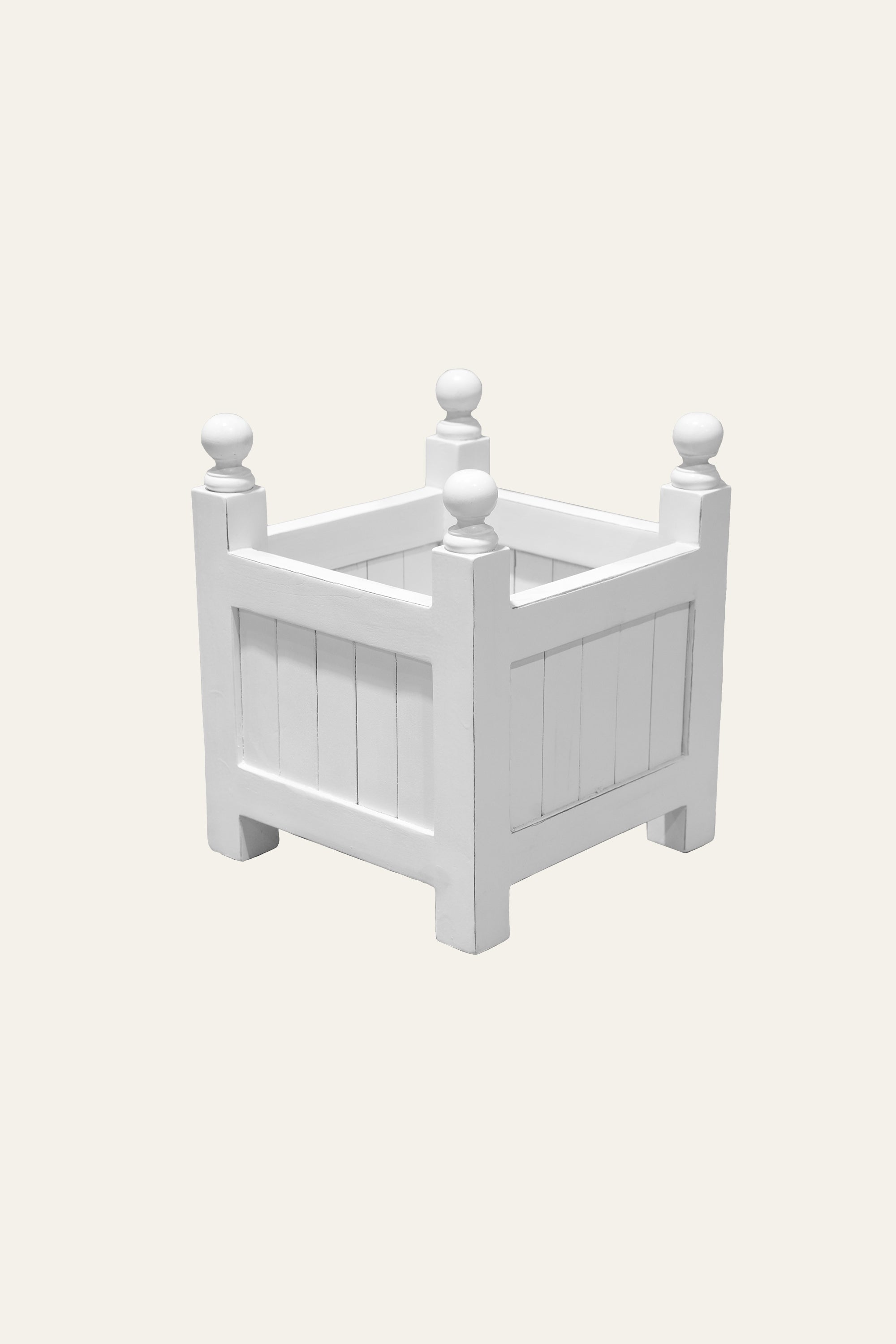 white patio planters