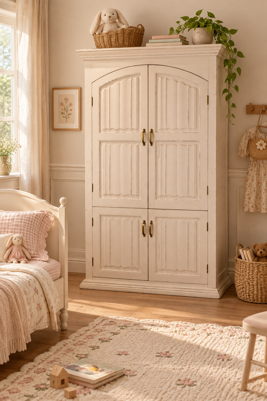 white wooden wardrobe for kids room