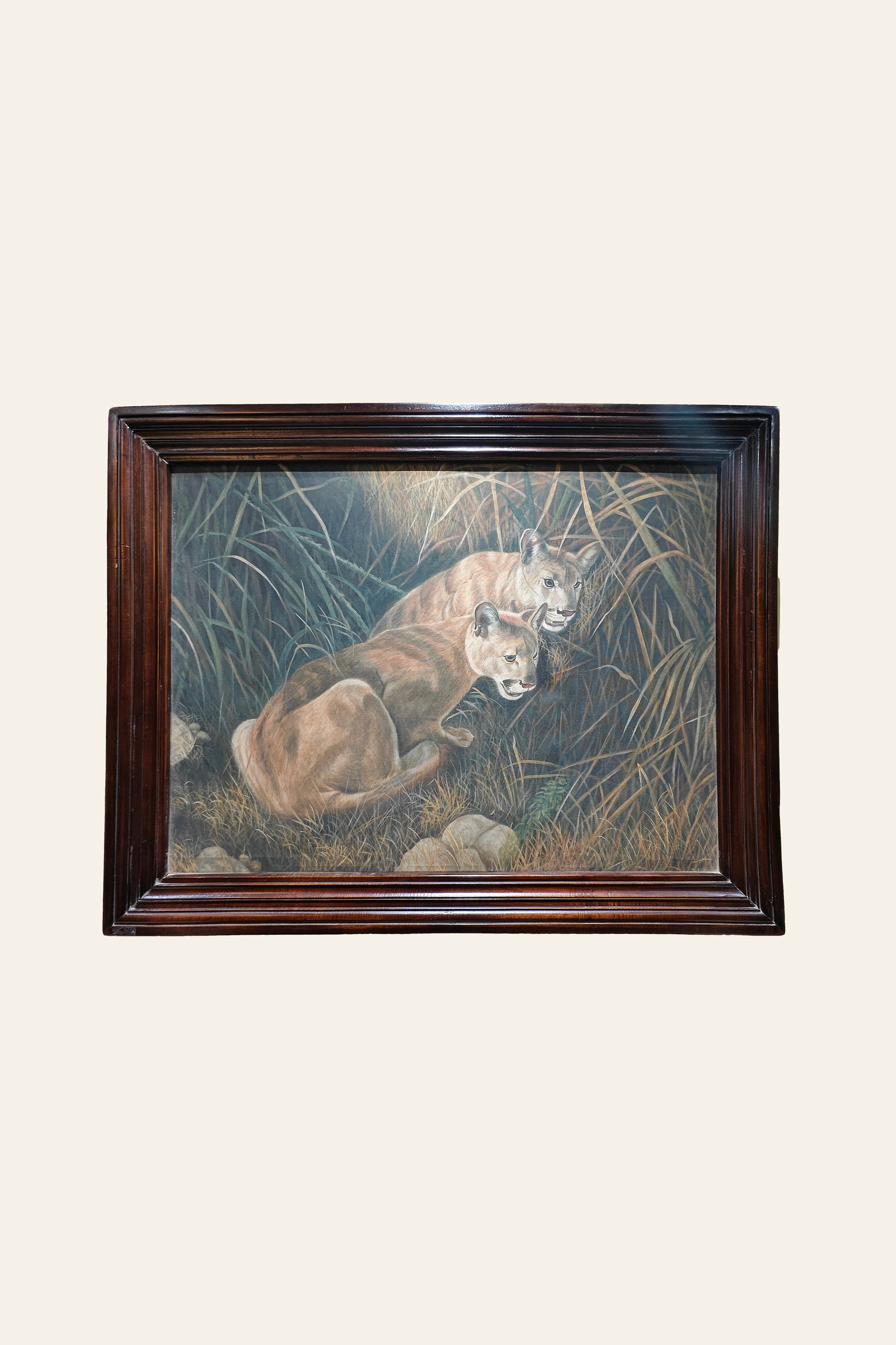 wildlife landscape painting with lions