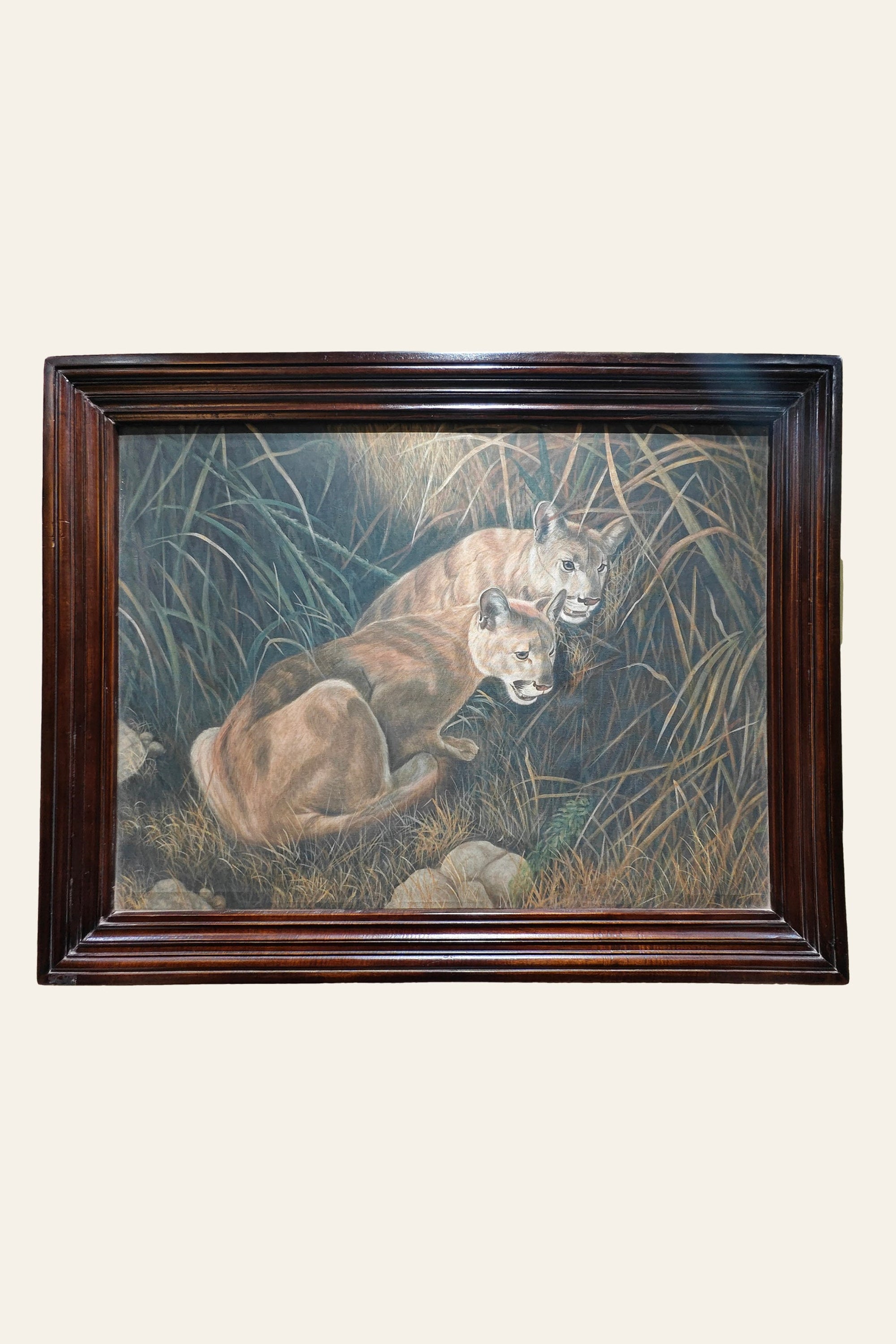 wildlife landscape painting with lions