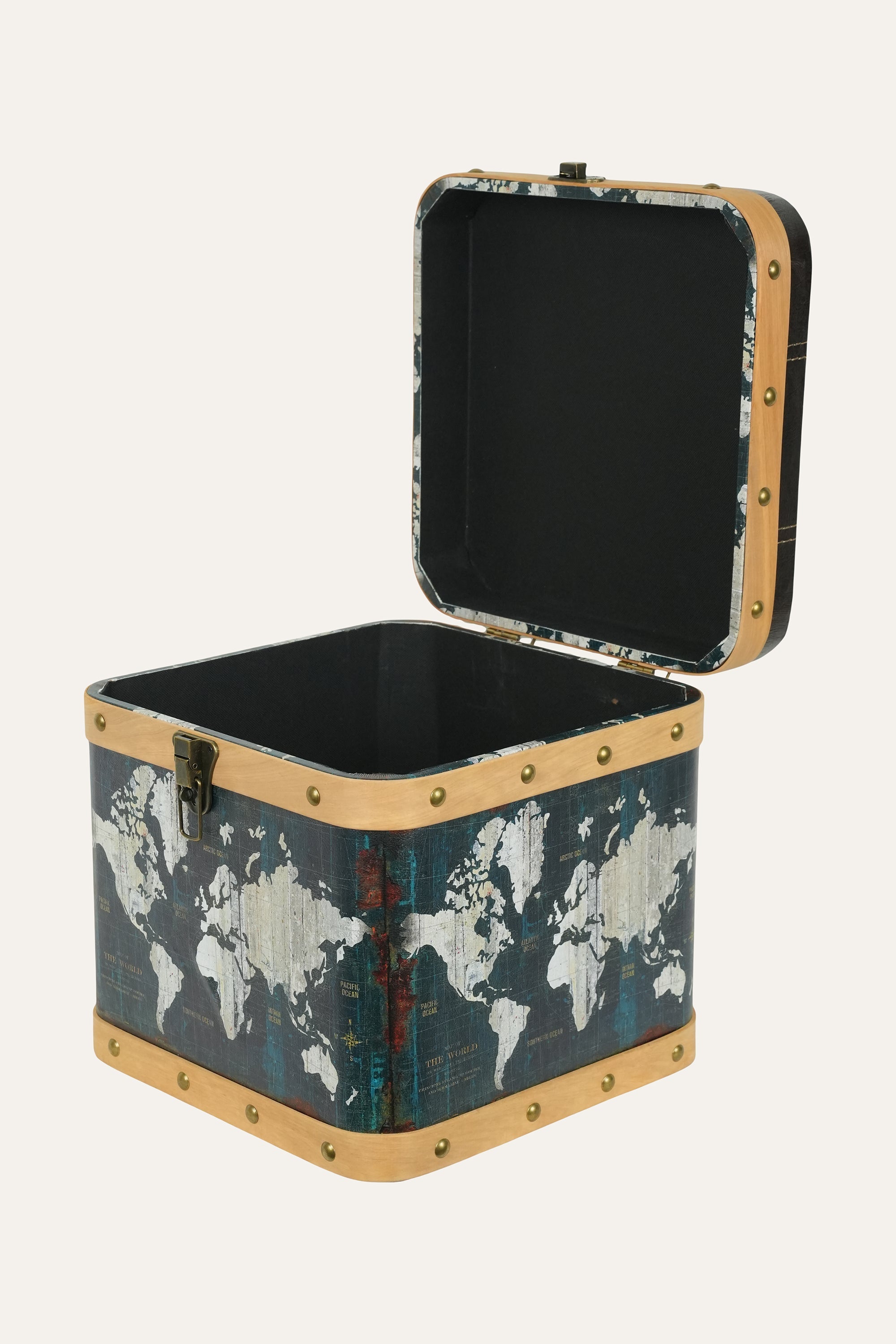 world map decor storage ottoman stool