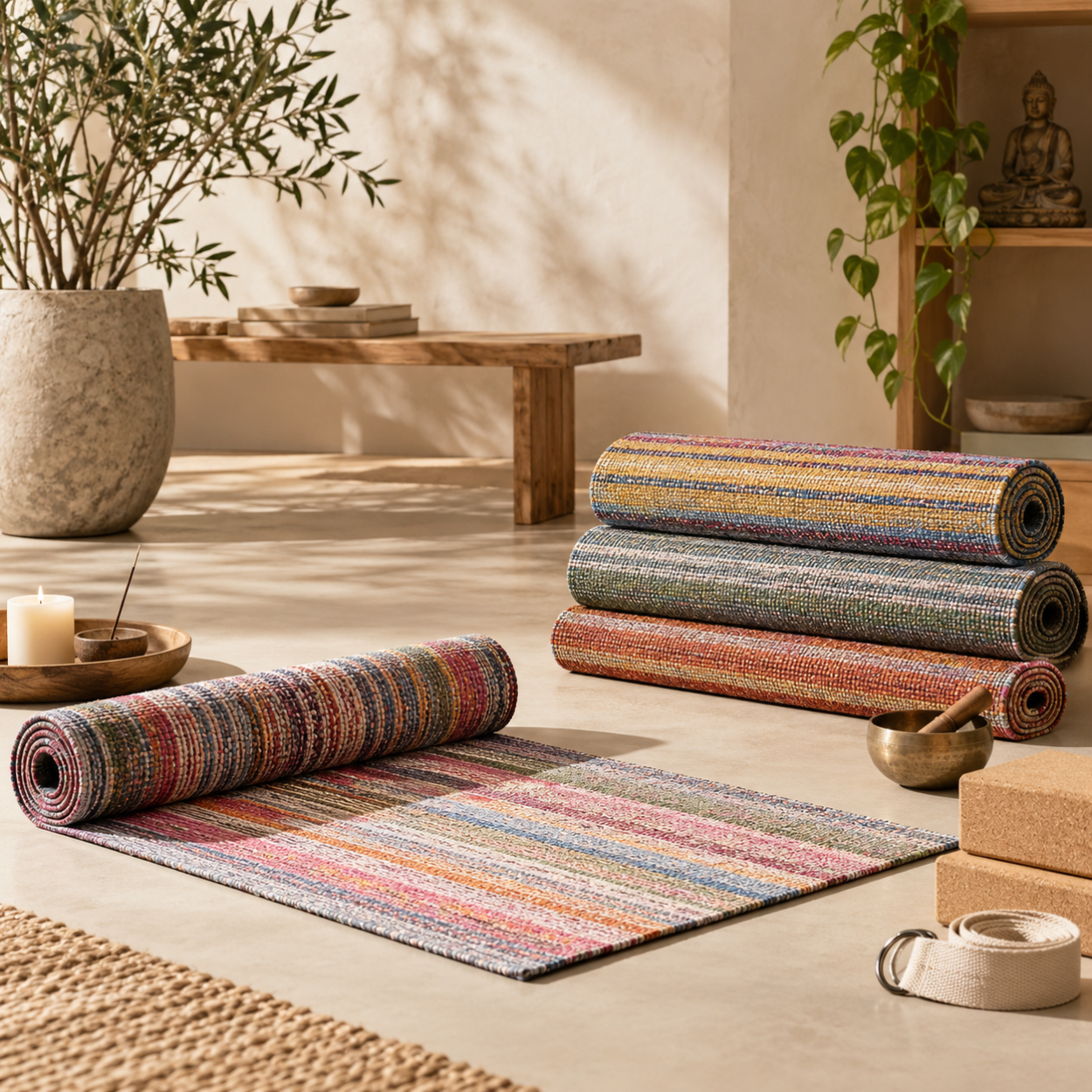 Multi Color Cotton Yoga Mat - Fusion Furnishing