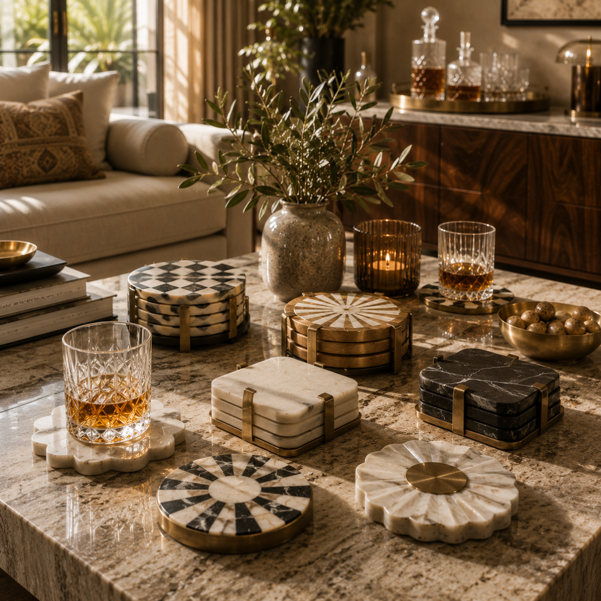 luxury marble and wooden coasters online