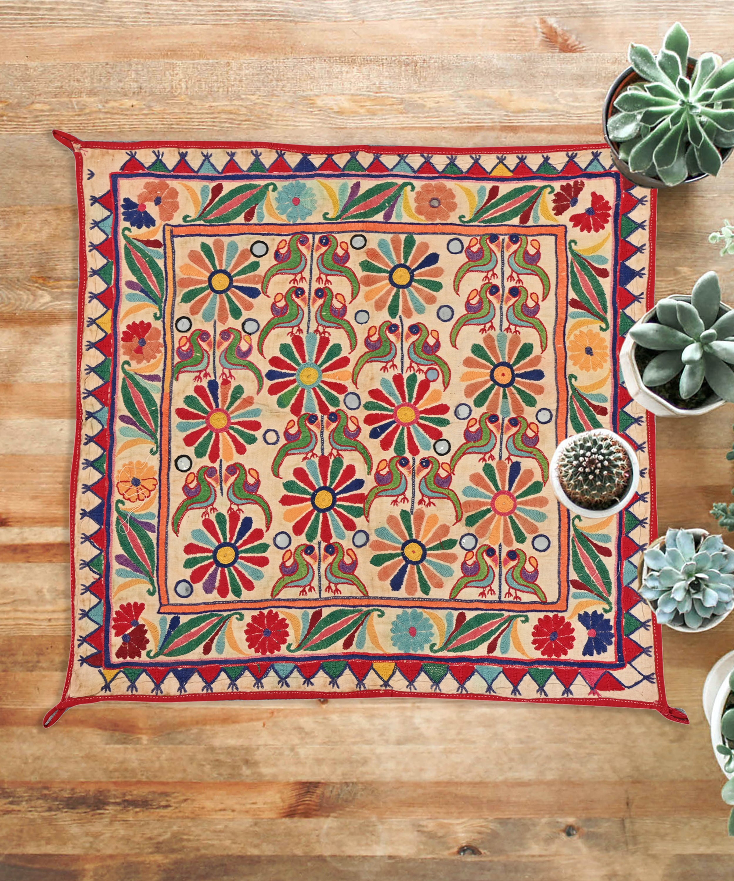 Collectible Vintage Kutch Mirror Work Textile Wall Hanging | Fusion Furnishing