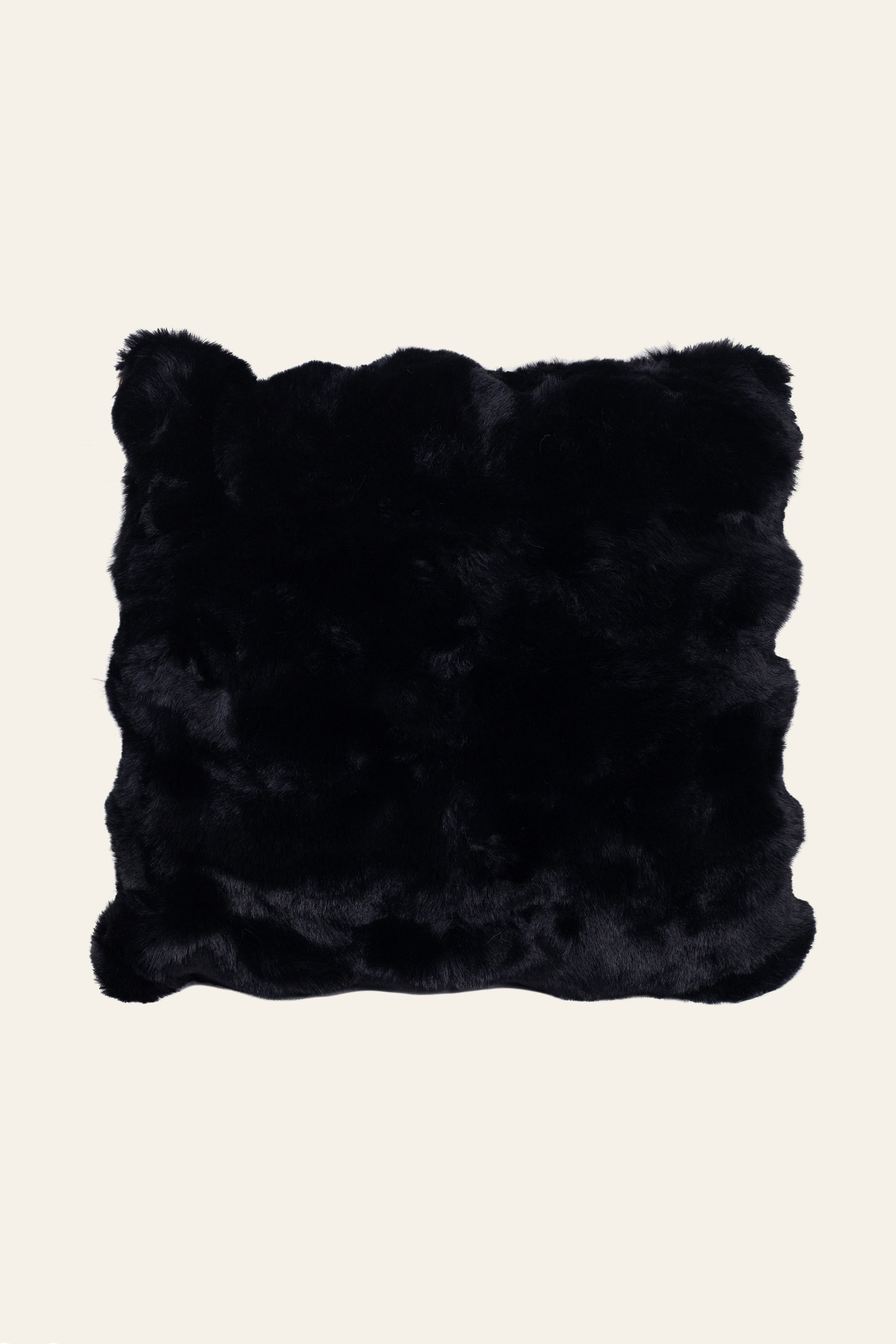 Black Fur Cushion for Wooden Sofa