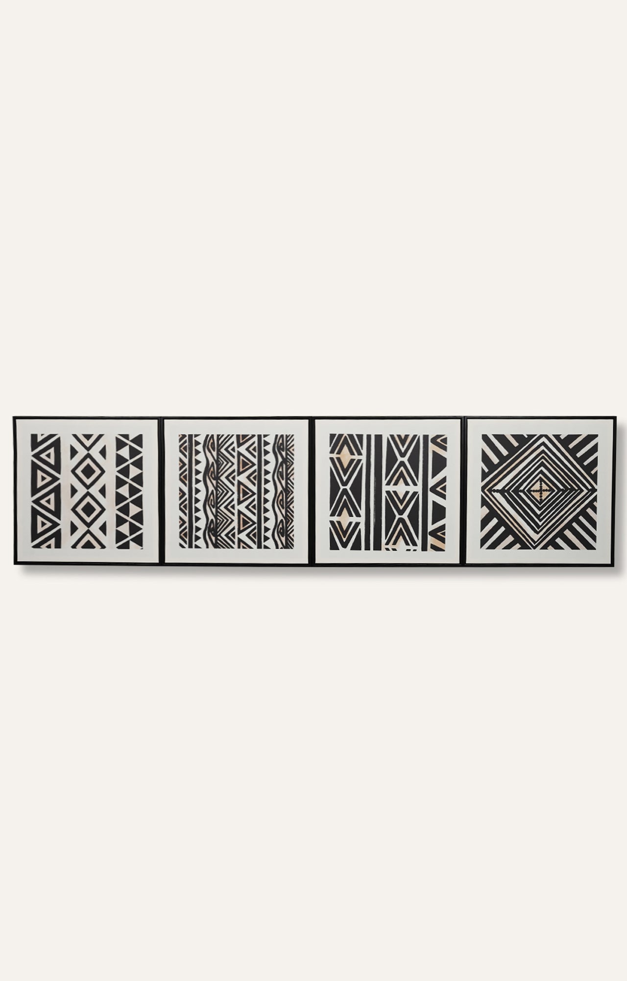 Set of 4 Black Boho Canvas Print with Foil Embellishments Wall Art