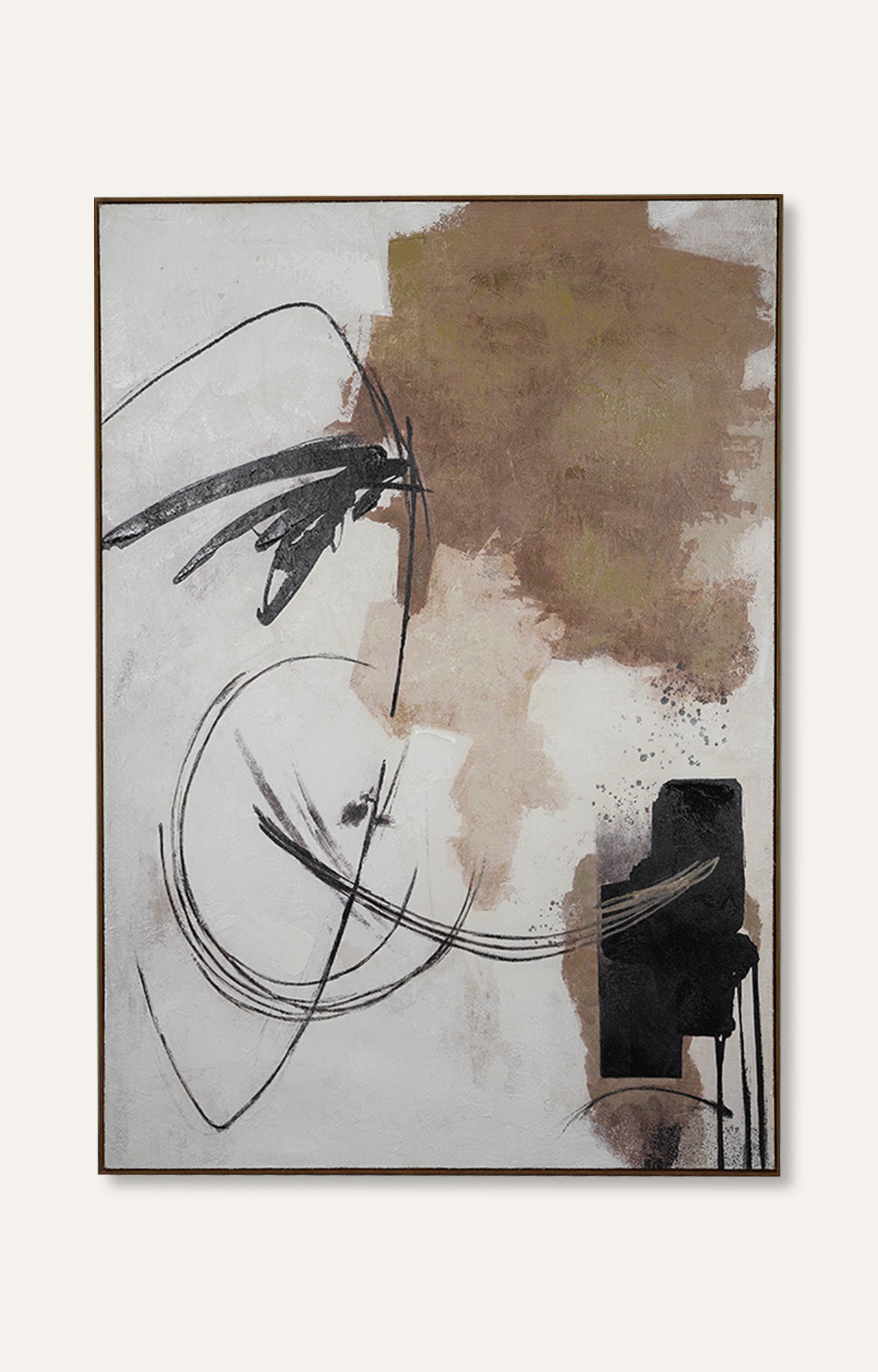 Monochrome Abstract Heavy Textured Art on Hessian with Frame