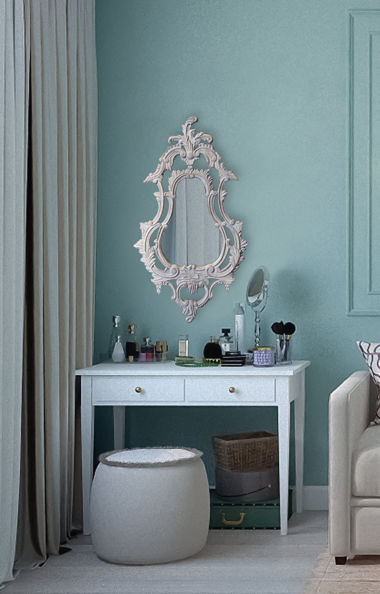 French White hand carved mirror