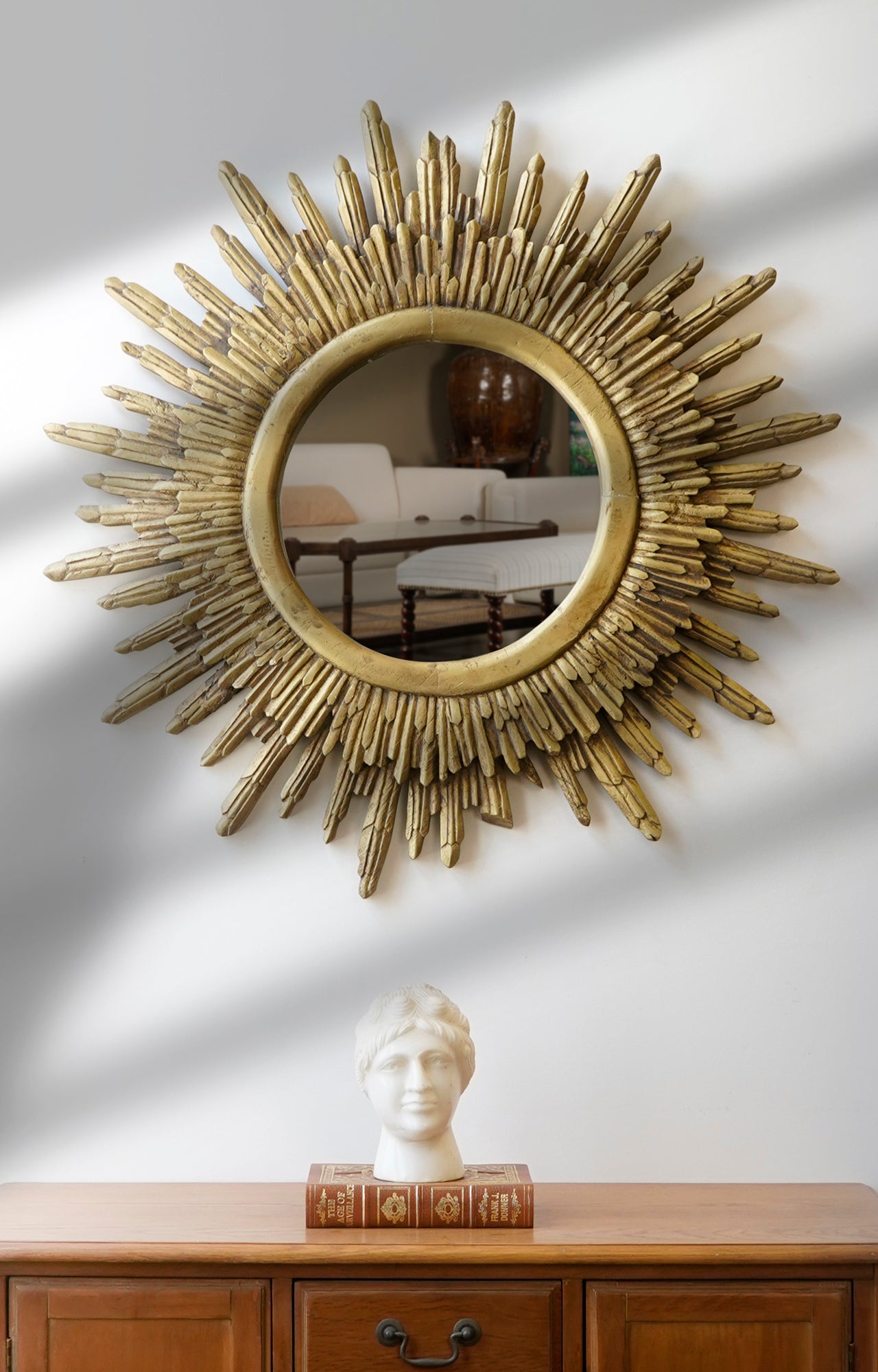 Mid century italian wood sun mirror