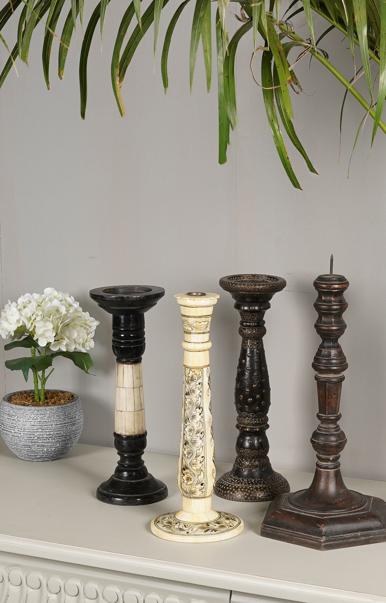 Bone Inlay Floral Candle Holder