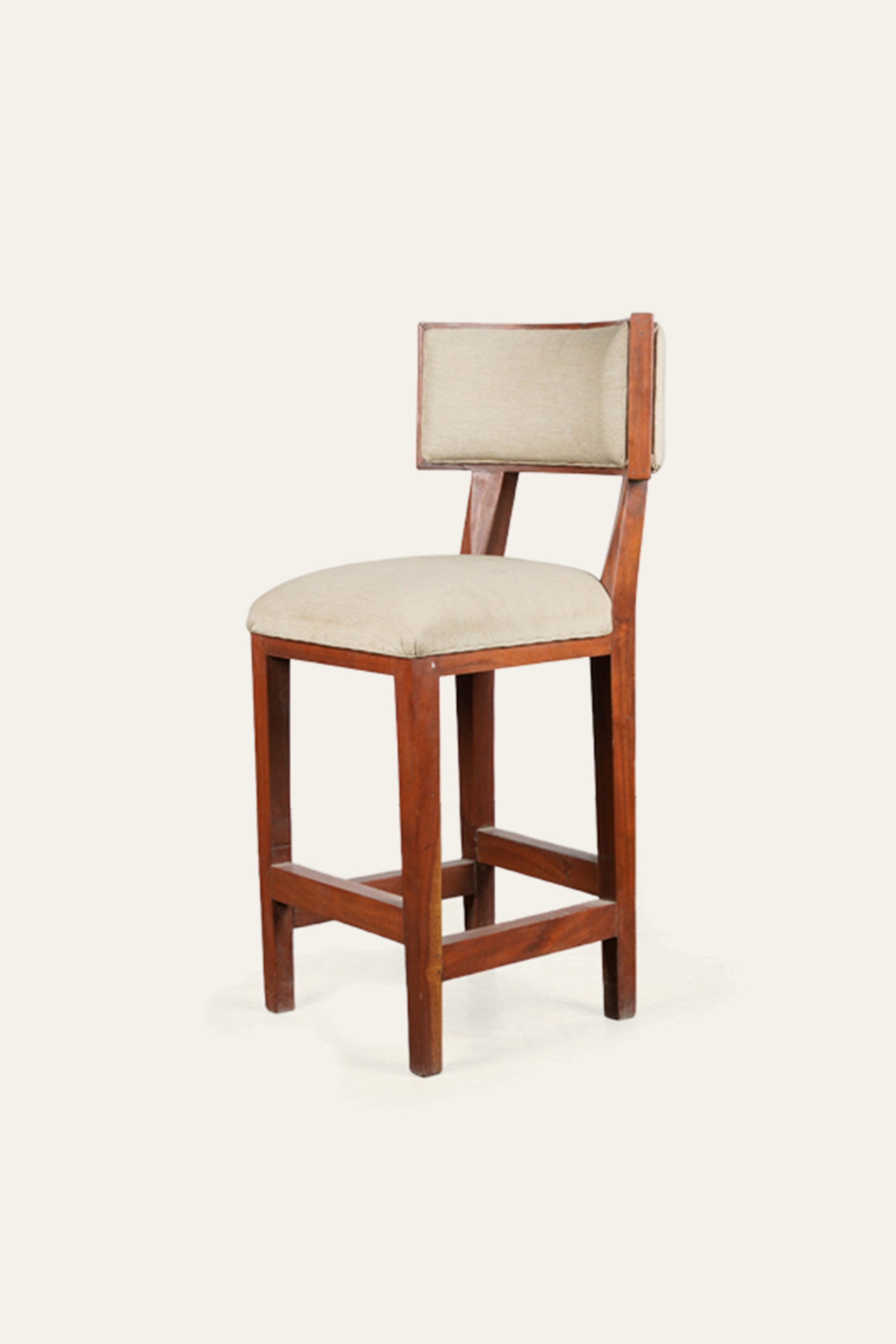 Classic Wood Bar Chair with Beige Upholstered Seat