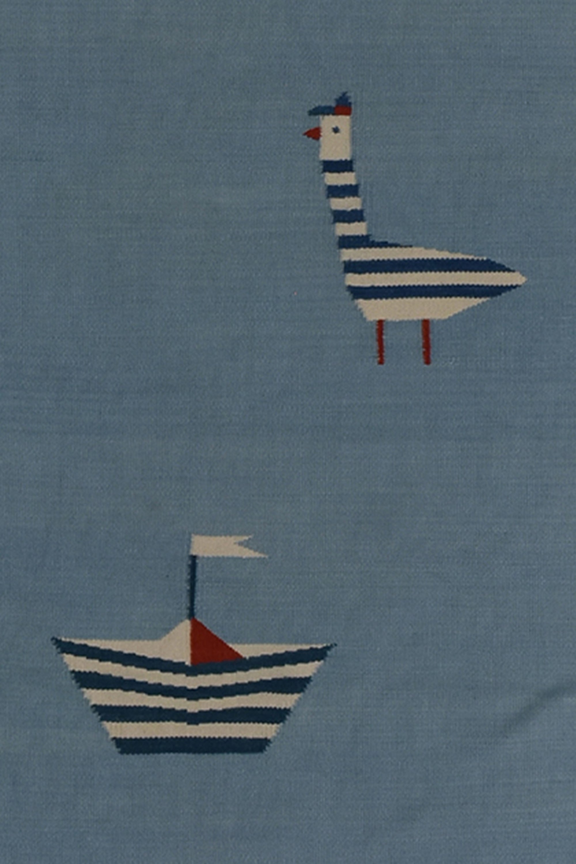 Blue Saliboat & Bird  Motif Cotton Yoga Mat for Kids