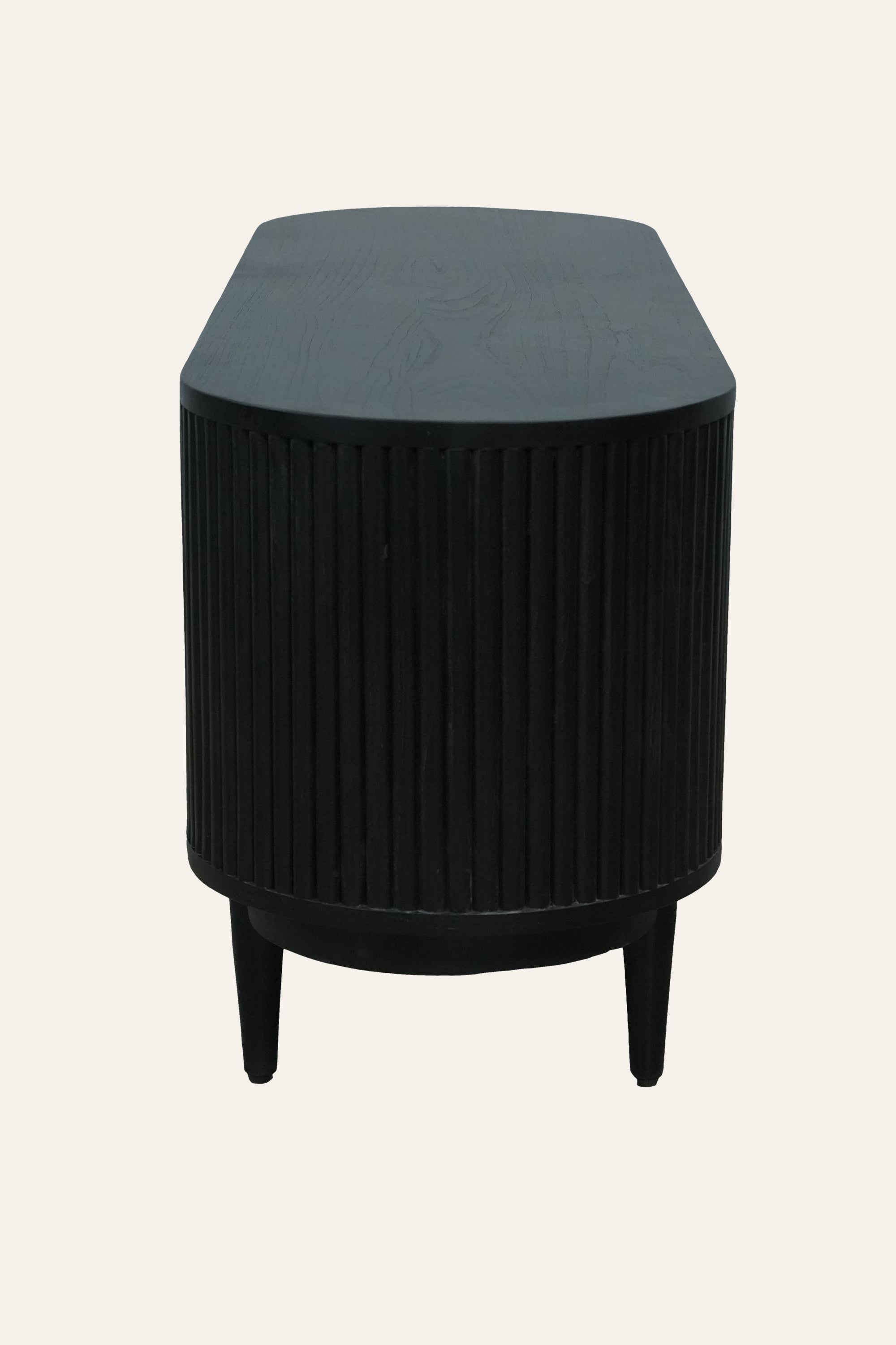 Black Ribbed Oval TV Cabinet with Concealed Storage