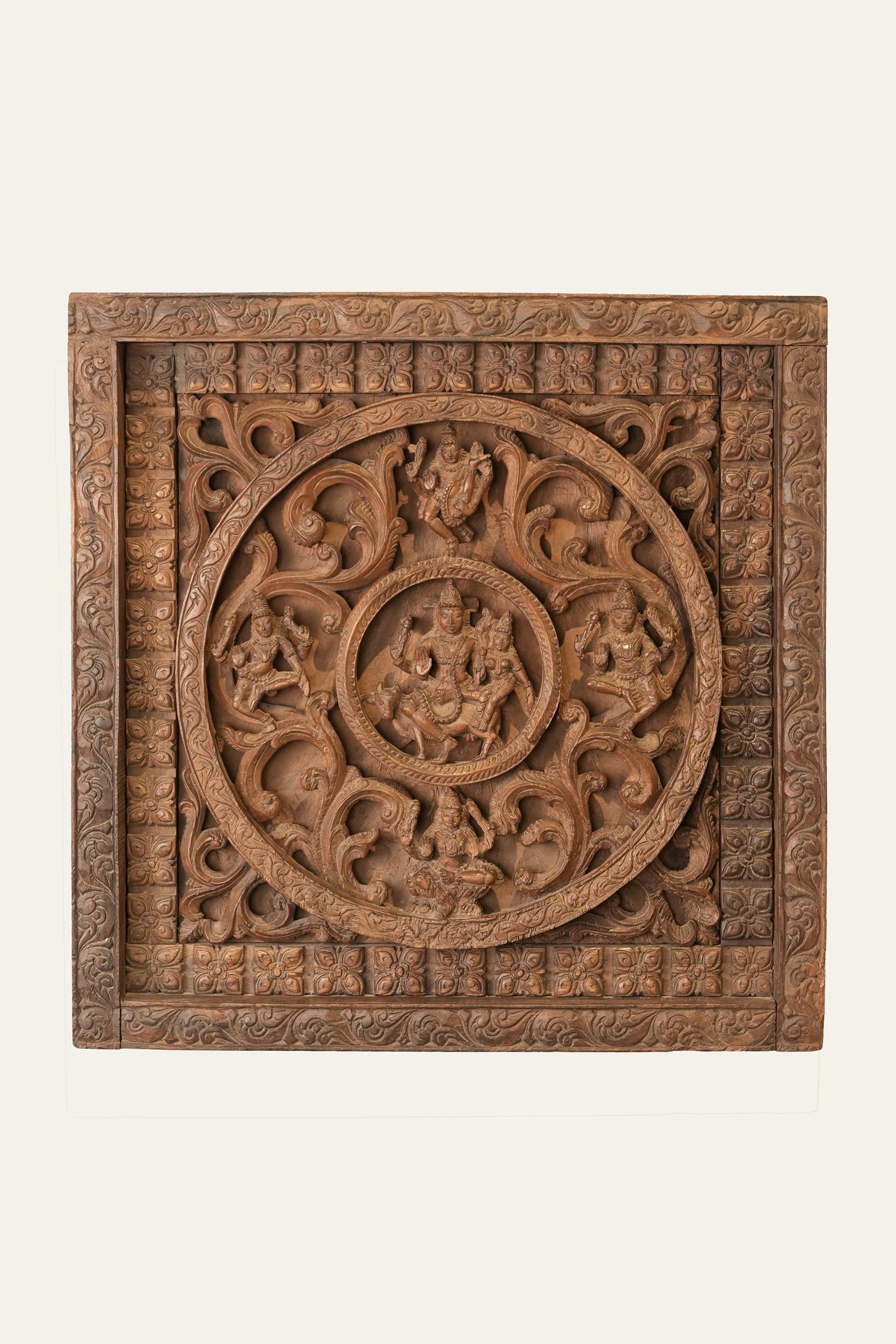 Divine Harmony – Hand-Carved Wooden Wall Panel