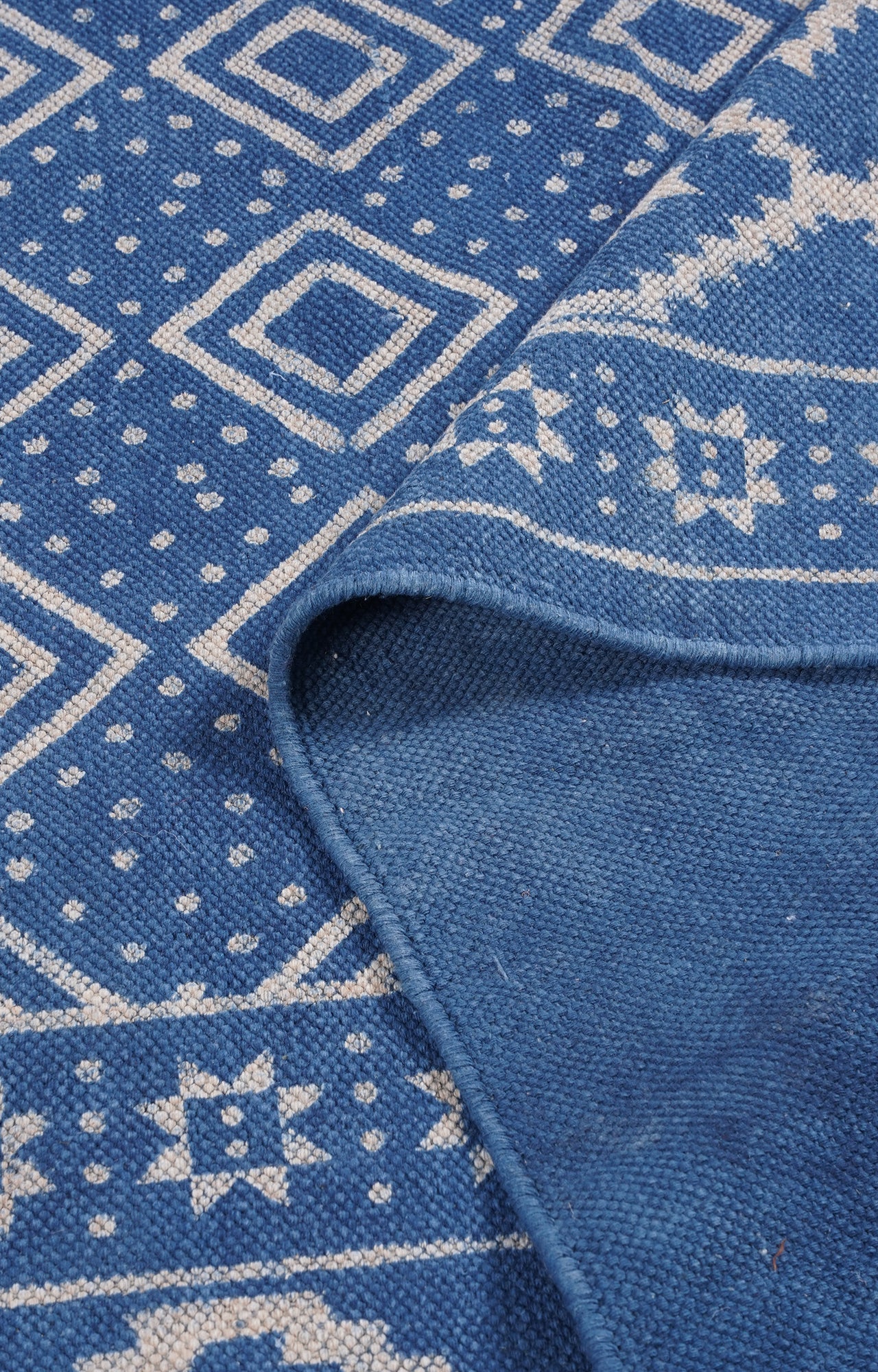 Indigo Fringed Border Cotton Rug