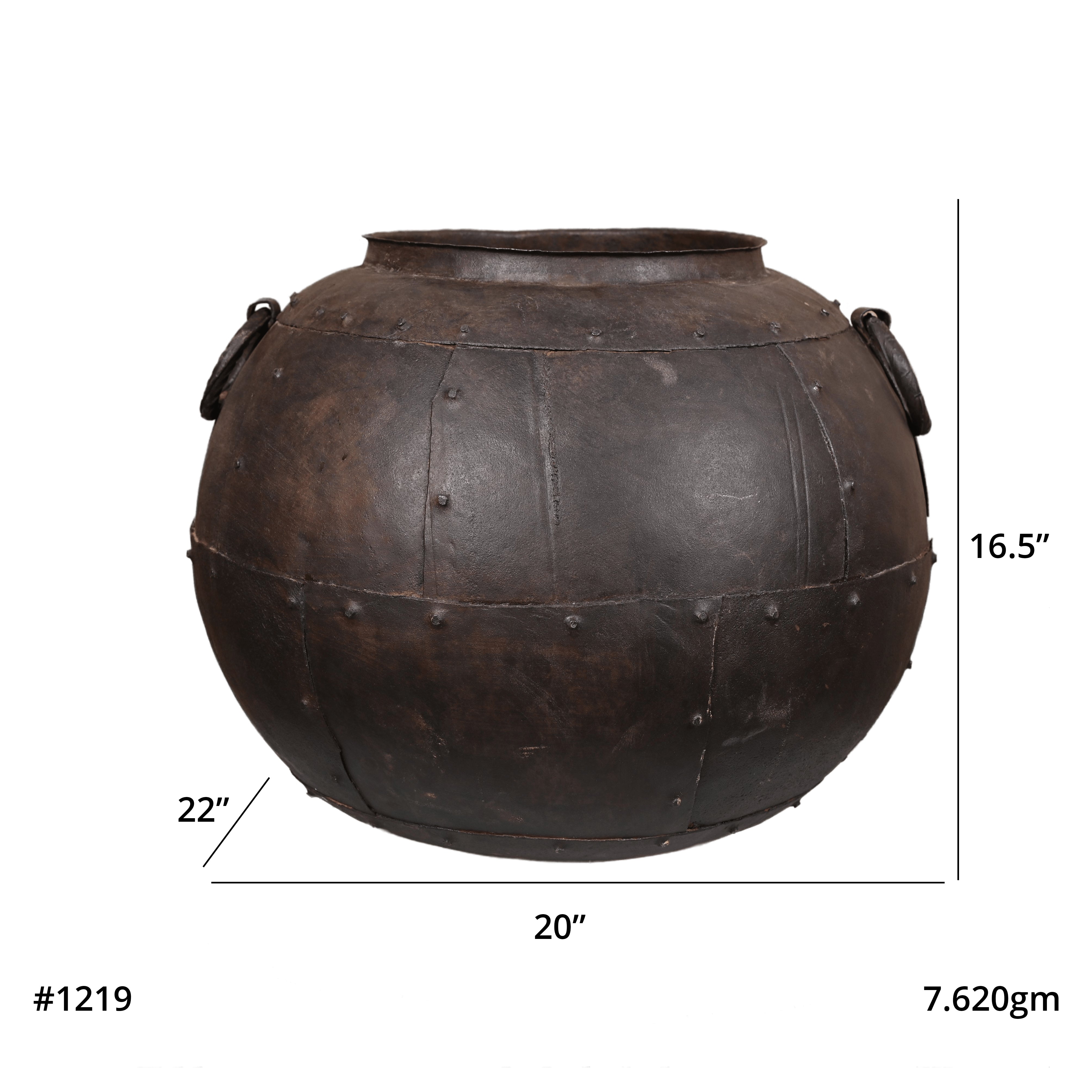 Ancient Riveted Metal Planter with Dual Handles