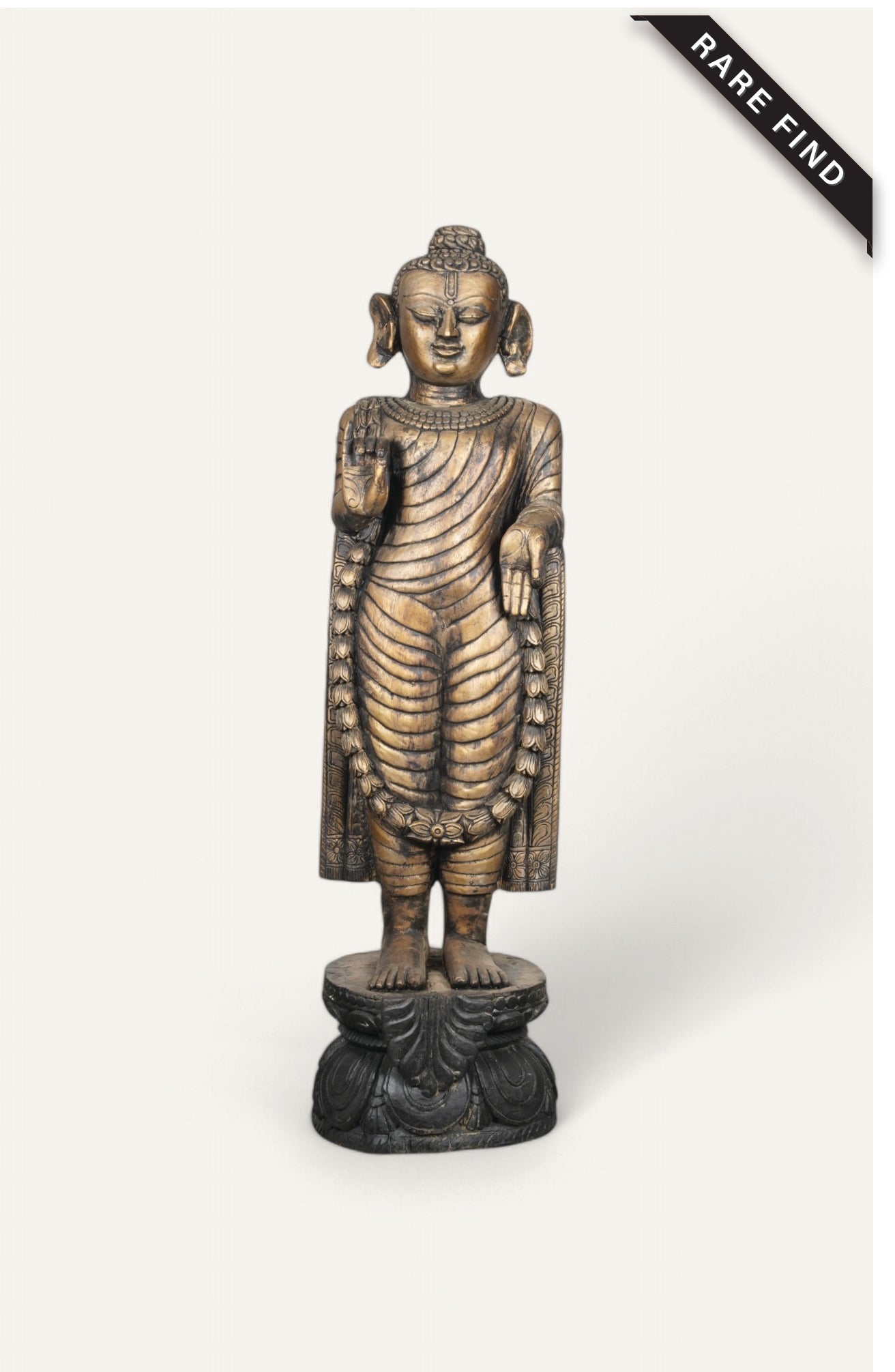 Wooden Antique Buddha In Golden Finish