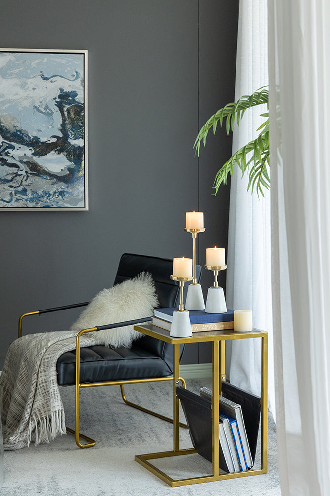 Elongated  Metal Candle Holder with a Marble Base - Extra Large