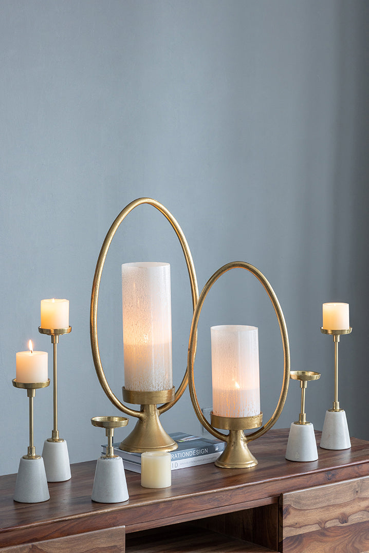Elongated  Metal Candle Holder with a Marble Base - Large