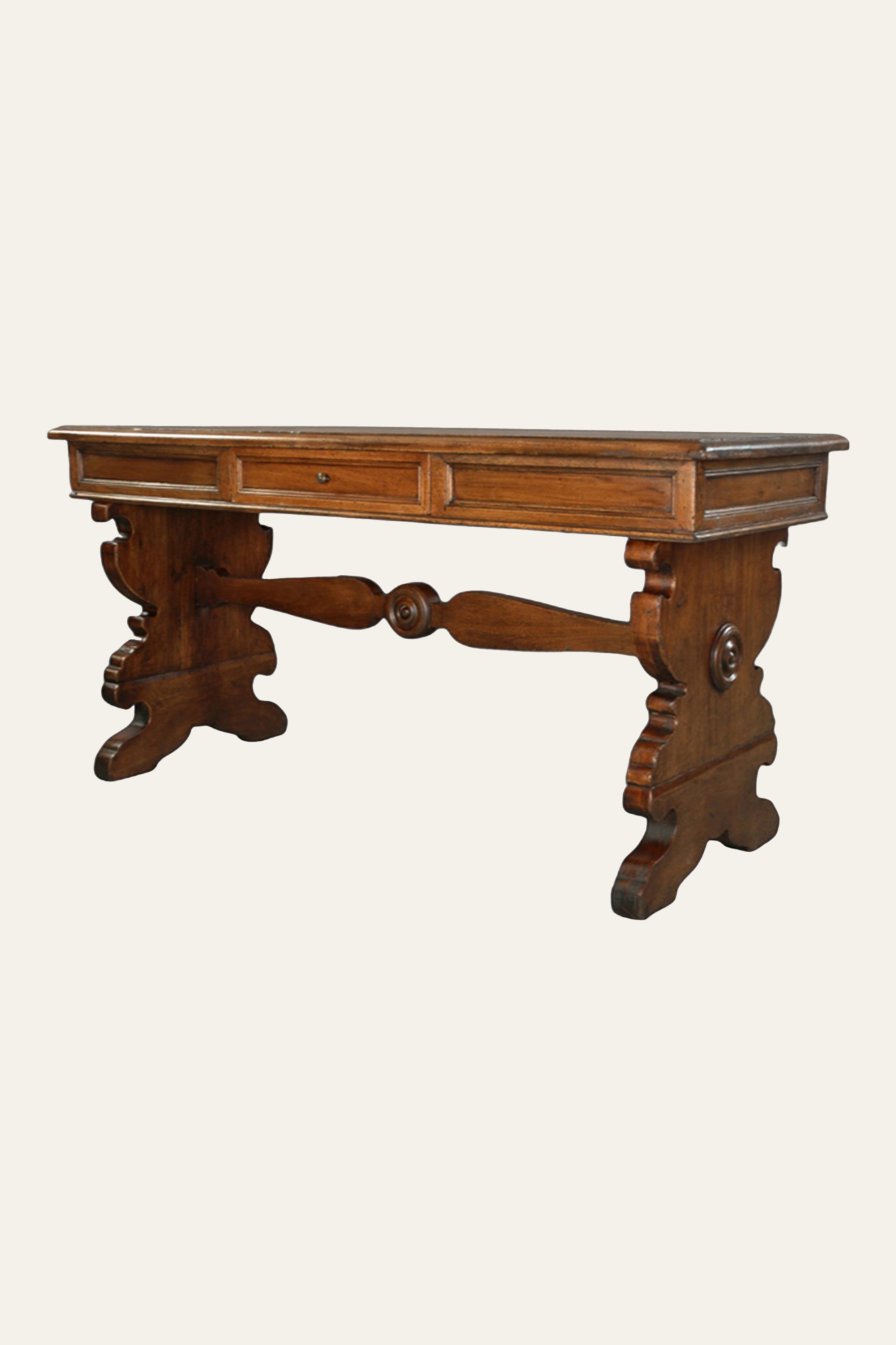 Italian Style Trestle Wooden 1-Drawer Study Table