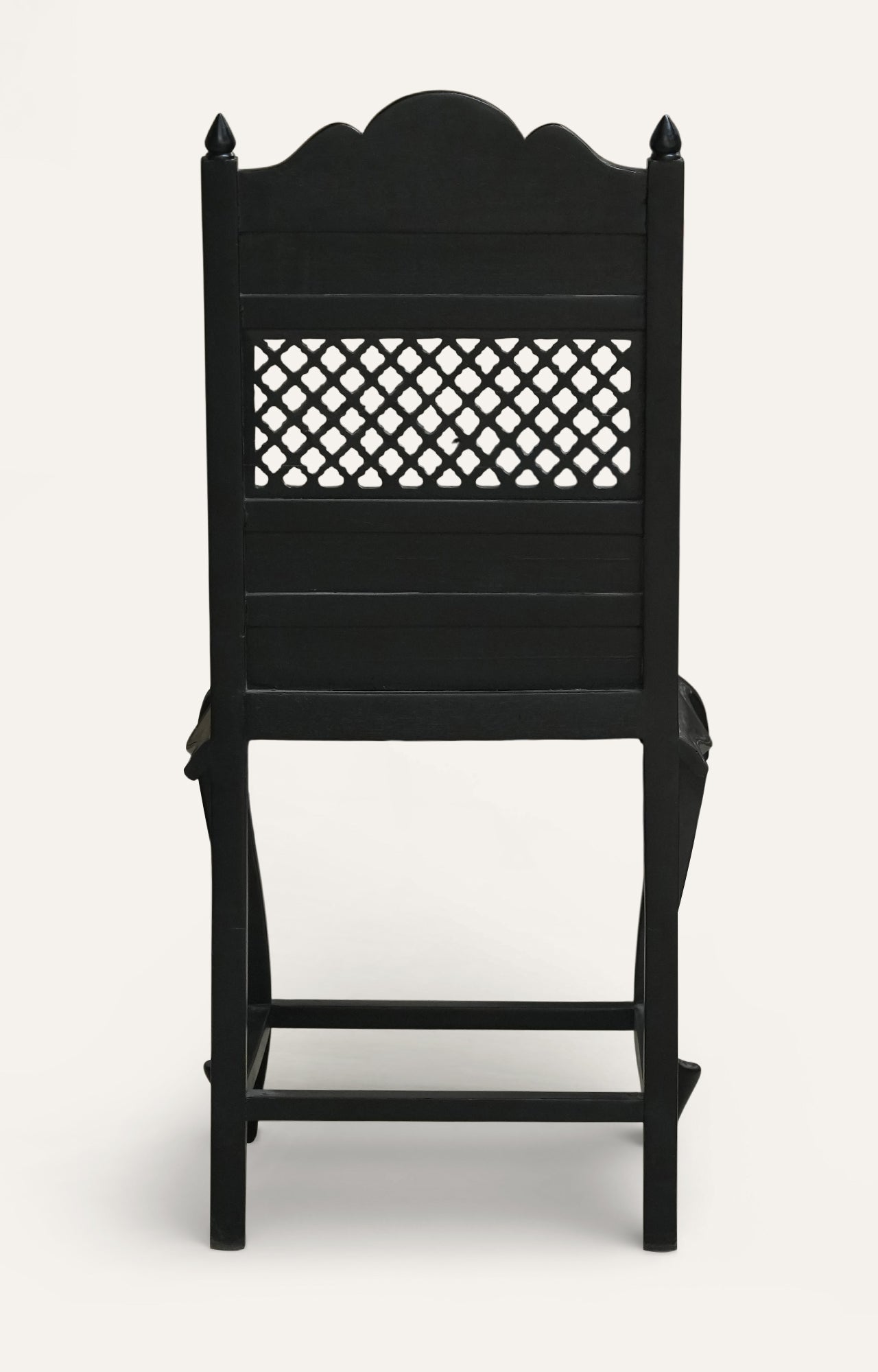 Black chair with lattice back design