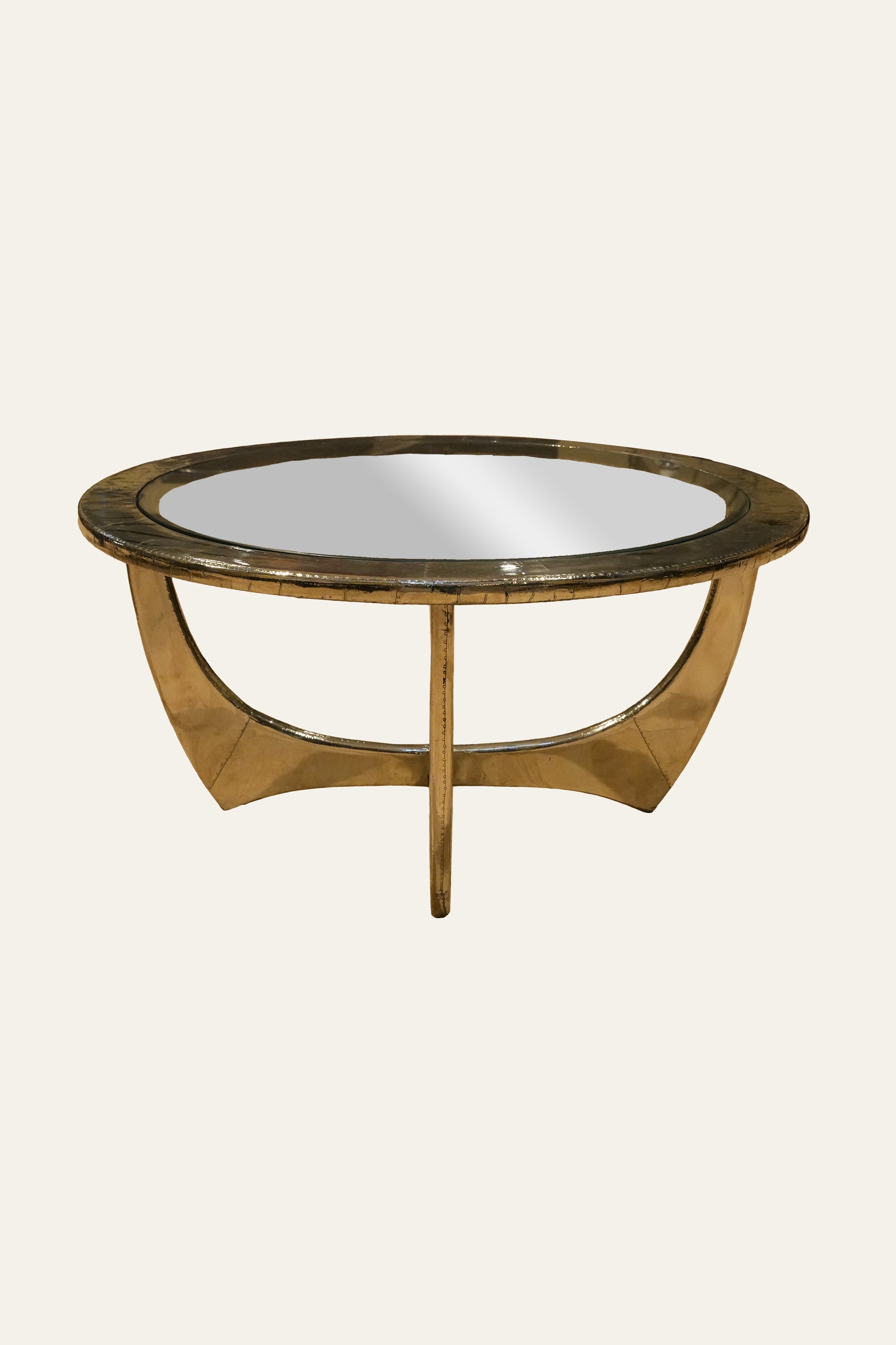 Modern Minimal White Metal Coffee Table with Curved Base