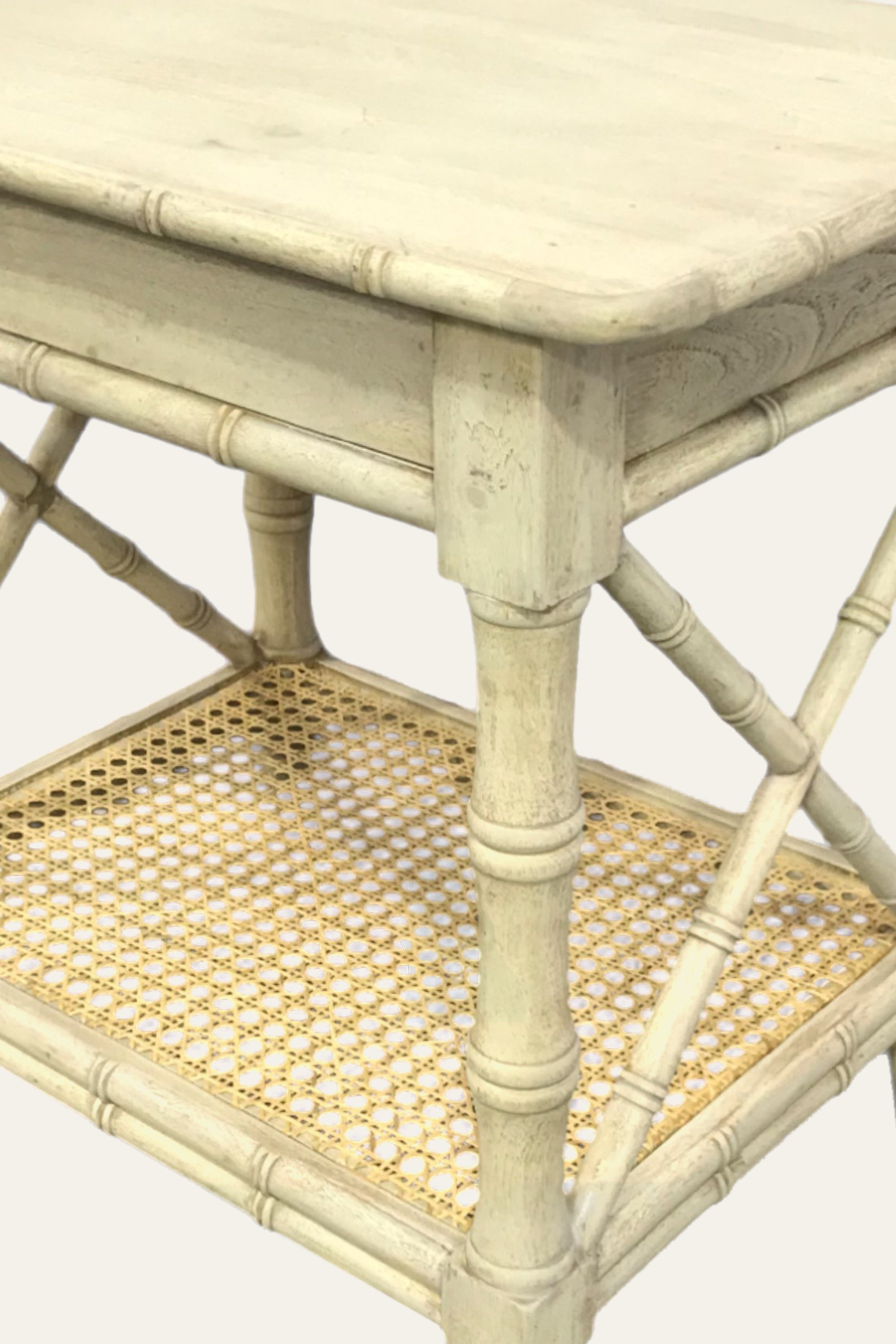 Bamboo Style X-Frame Bedside Table with Cane Shelf