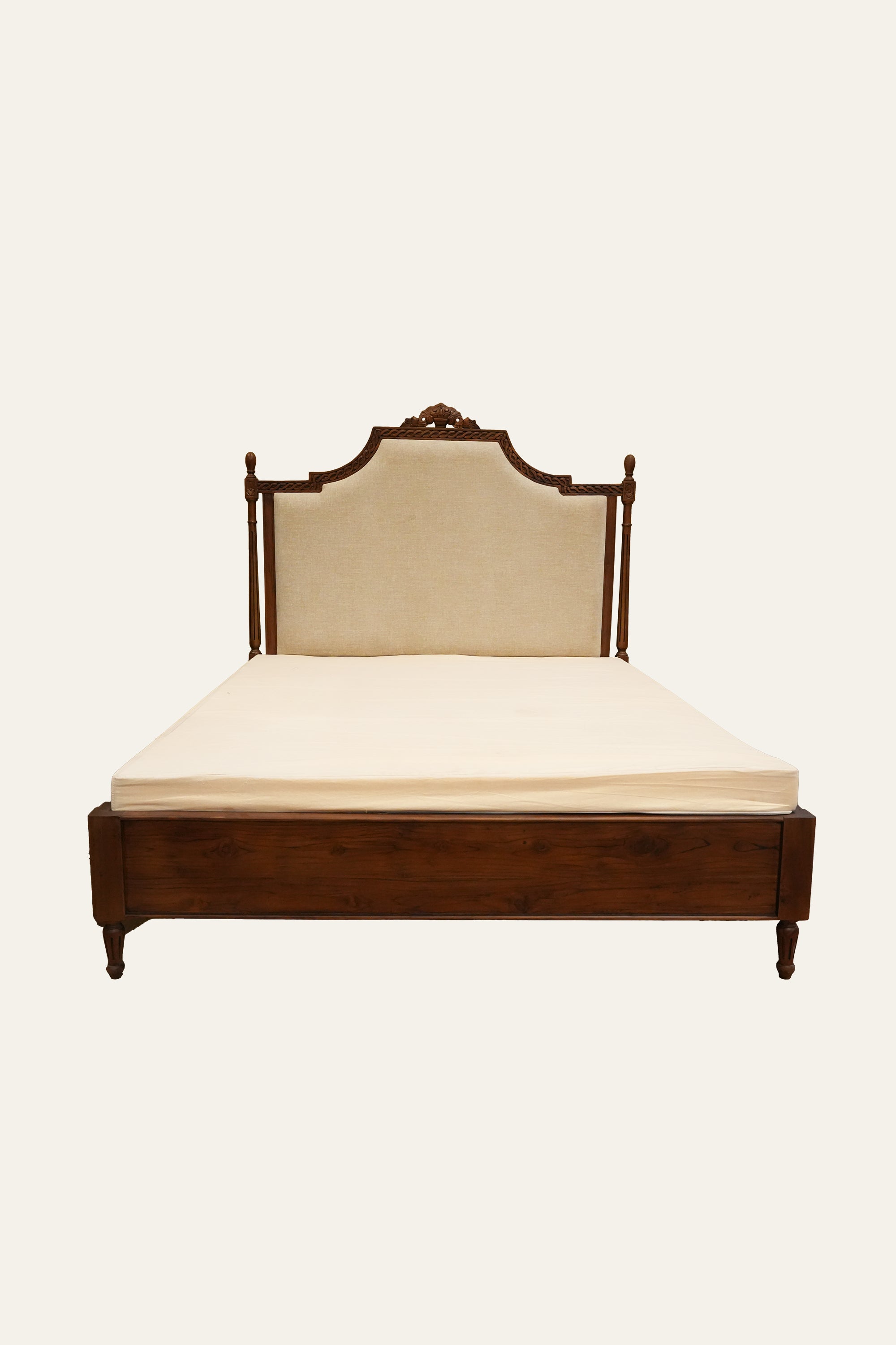Wooden Upholstered Double Bed with Curved Headboard