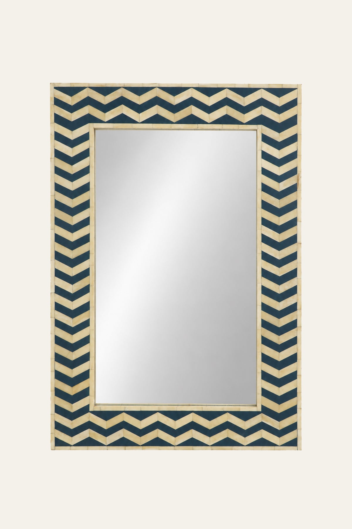 Blue & White Bone Inlay Chevron Framed Wall Mirror
