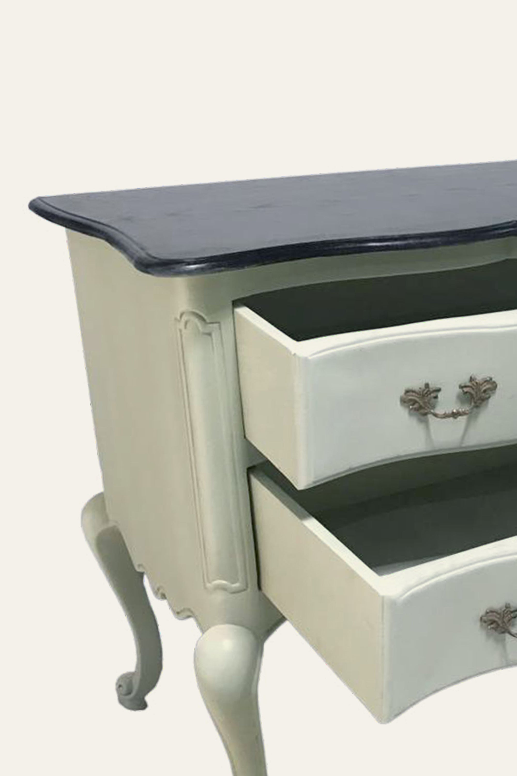 White French Provincial 2-Drawer Chest of Drawers with Black Top