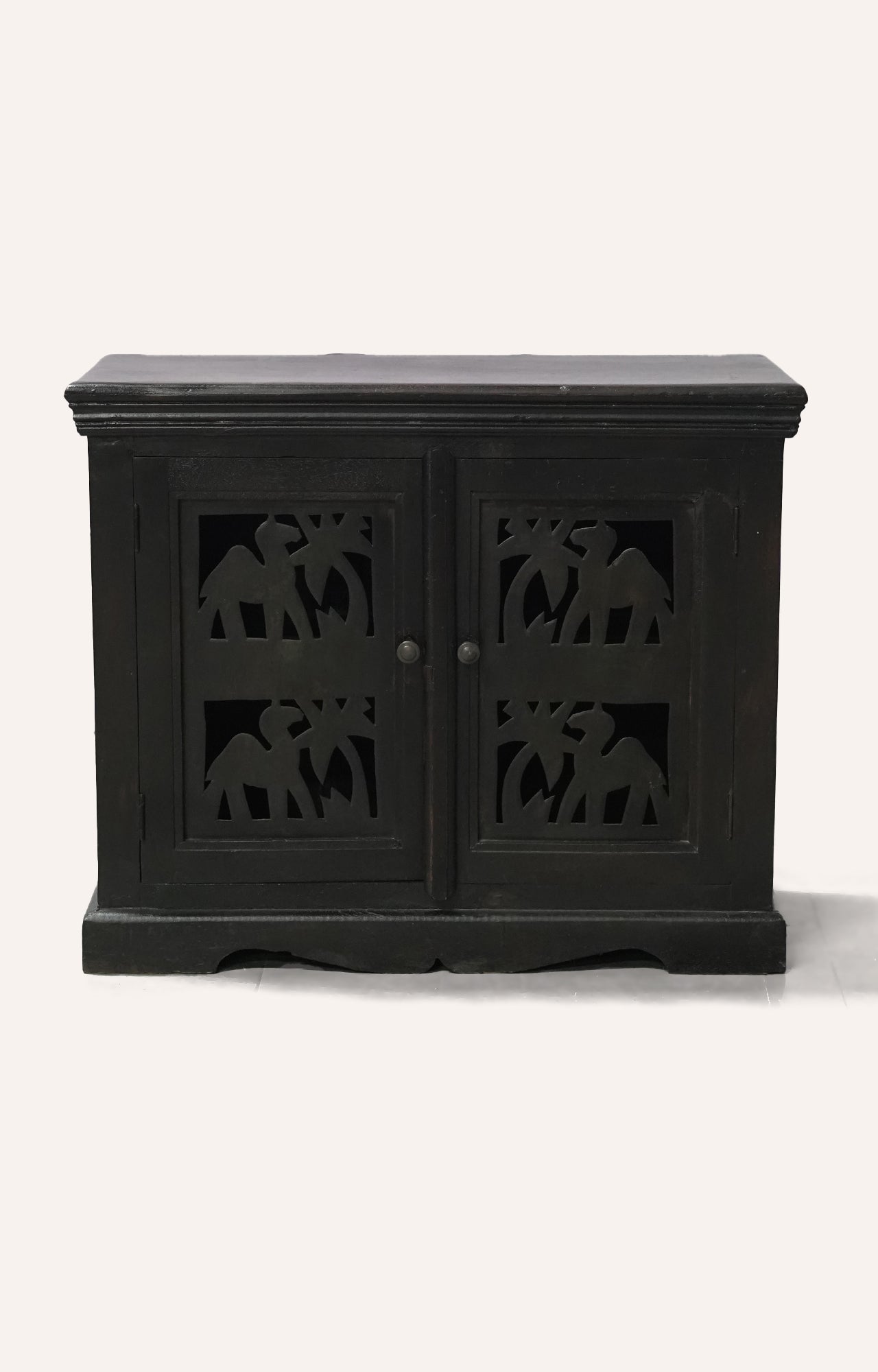 Black Wooden Cabinet with Elephant Carvings