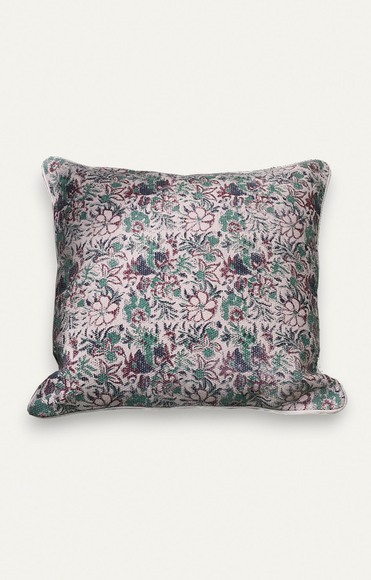 Green Floral Print Cotton Cushion Cover