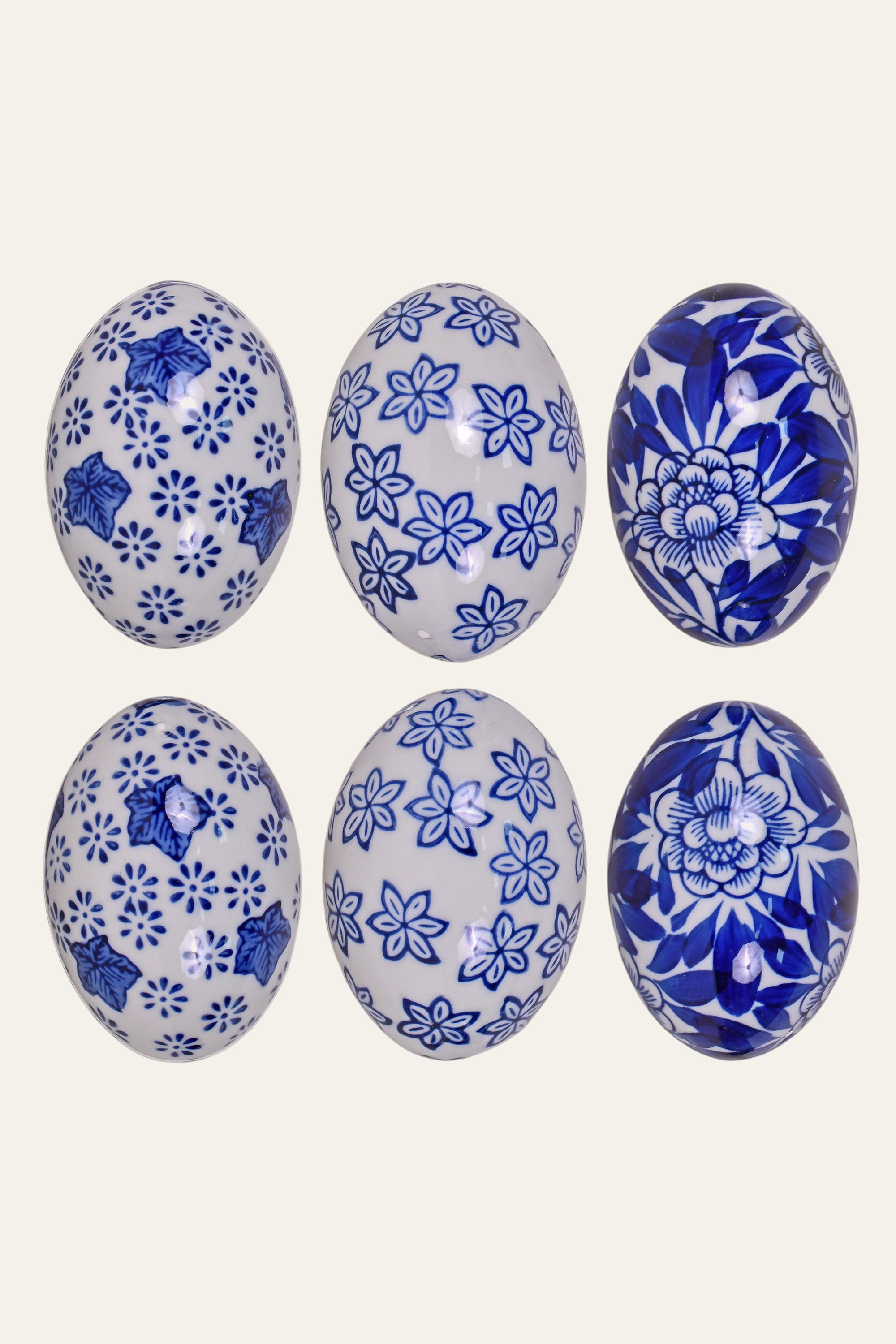Blue & White Floral Ceramic Decor – Set of 6