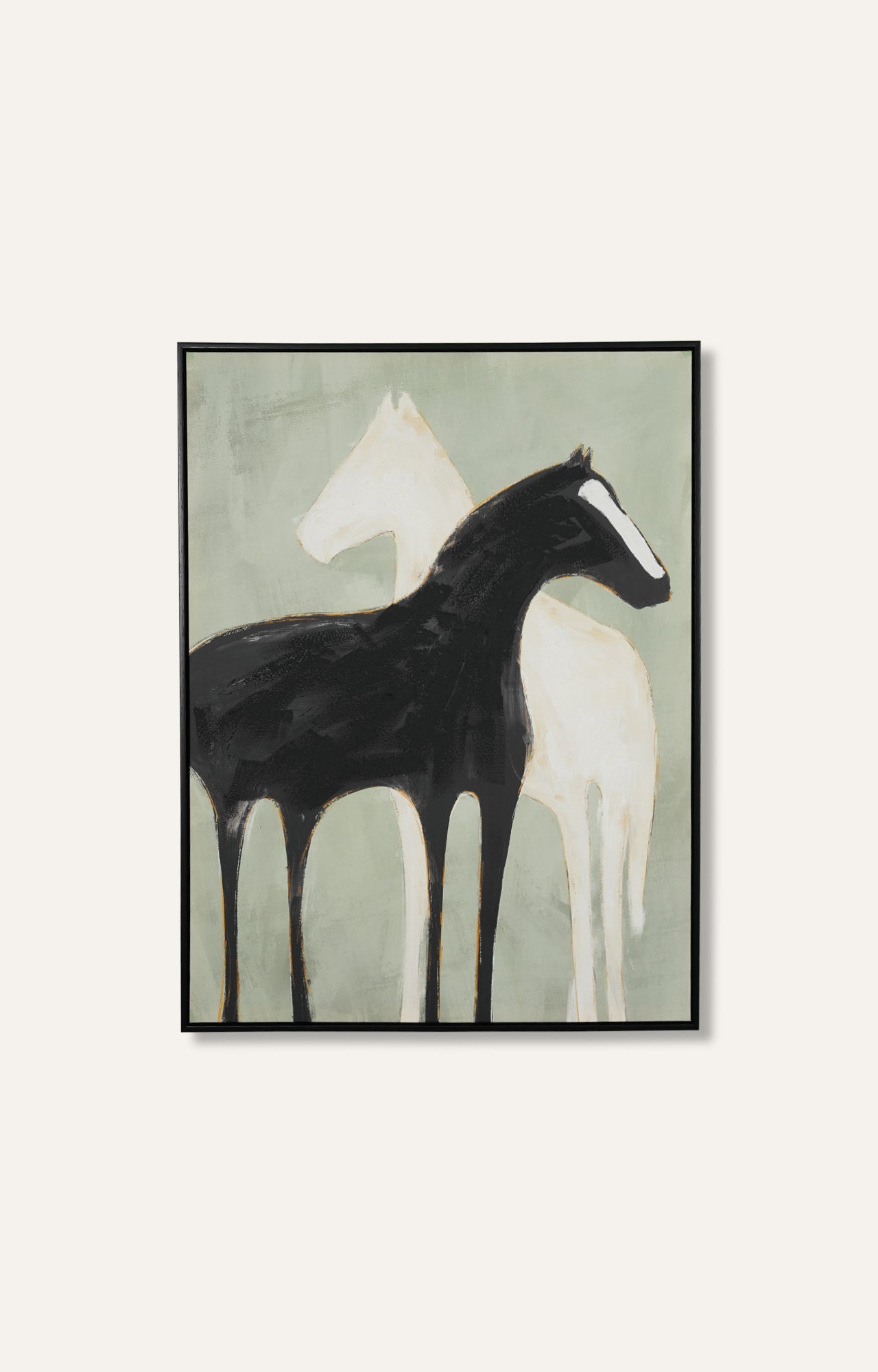 Black and White Horses Canvas Painting with Frame