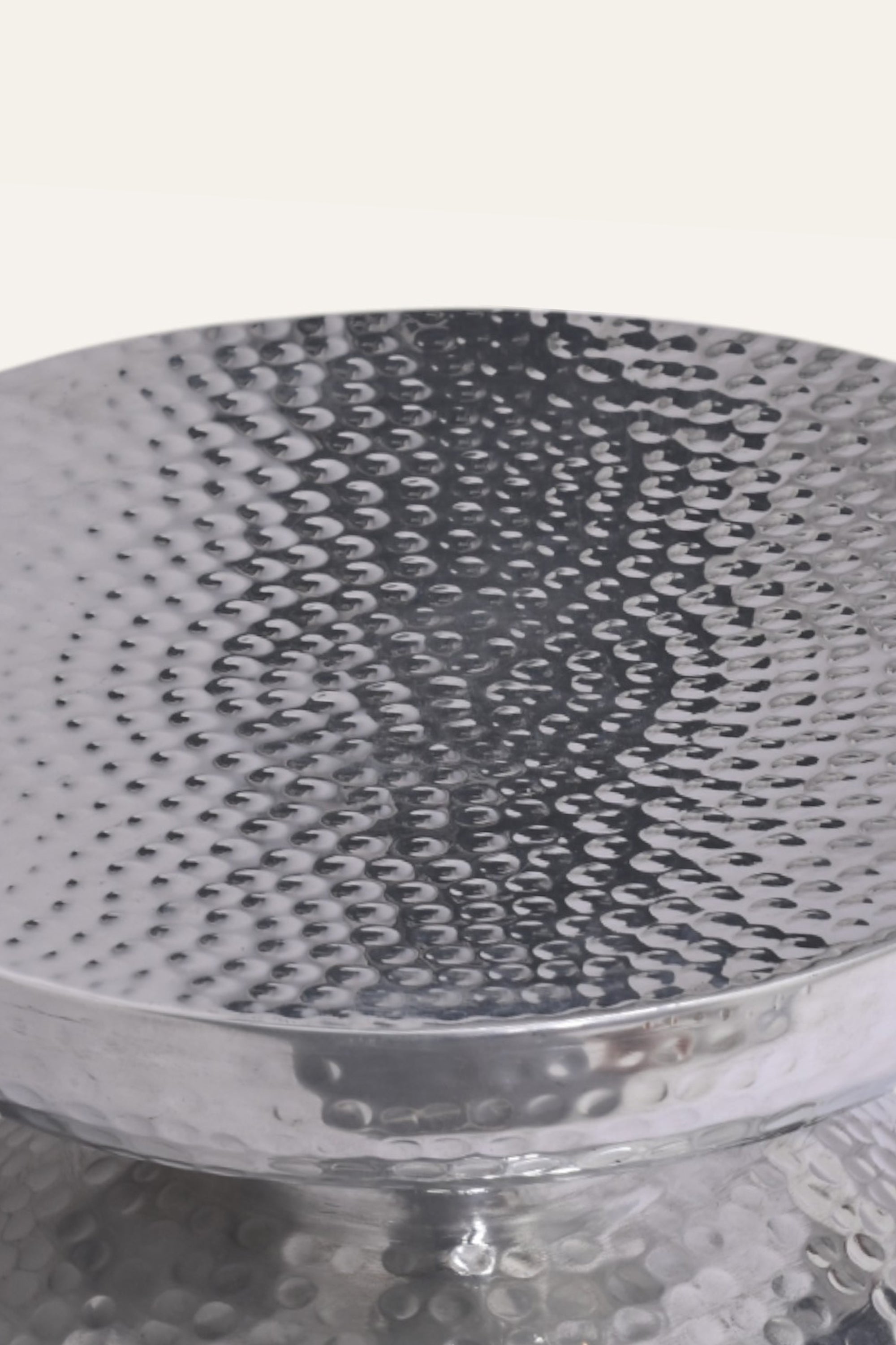 Silver Hammered Metal Drum Side Table with Round Top