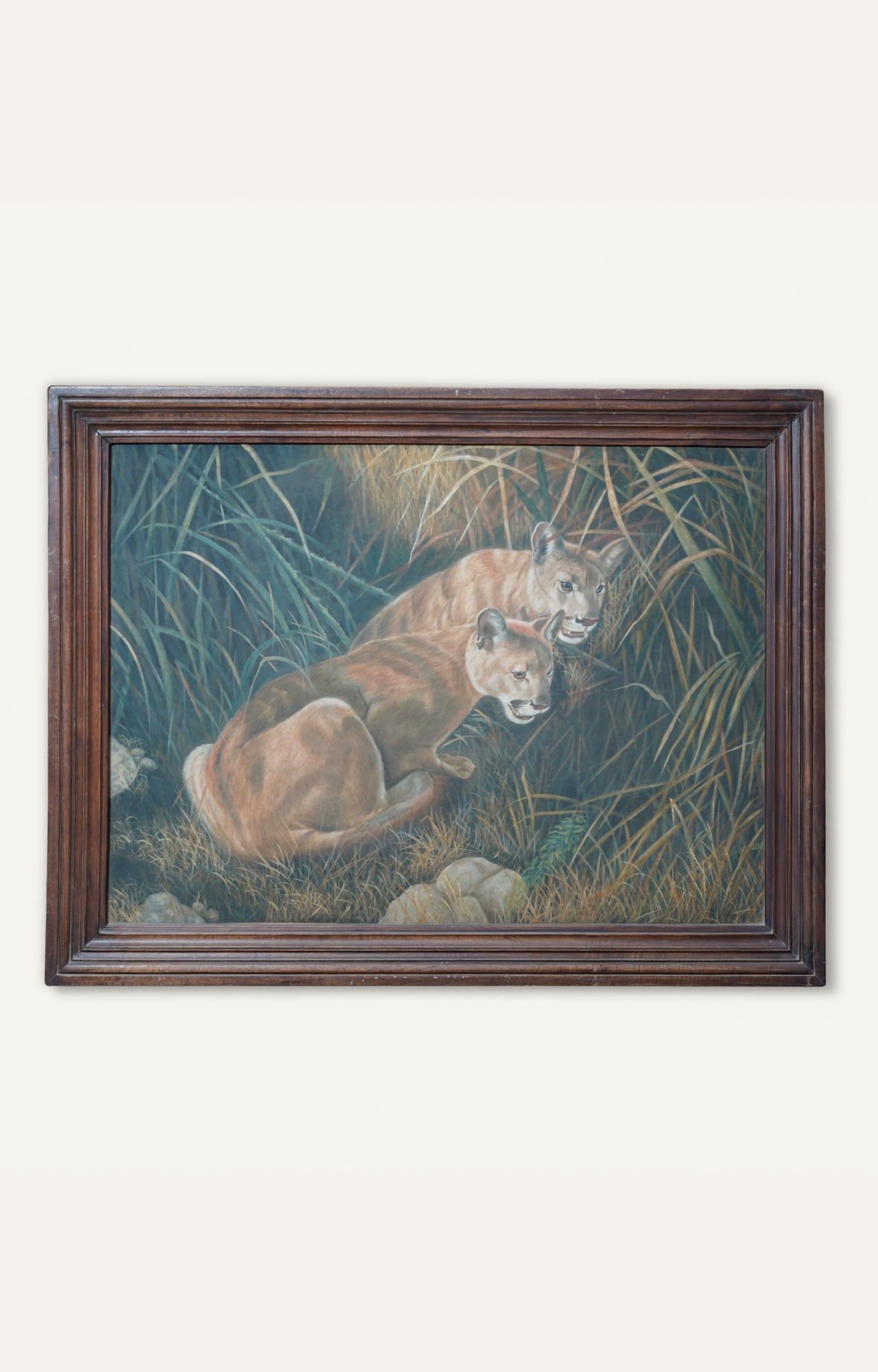 Shadows in the grass, cubs by Carl Brenders oil painting with wooden frame