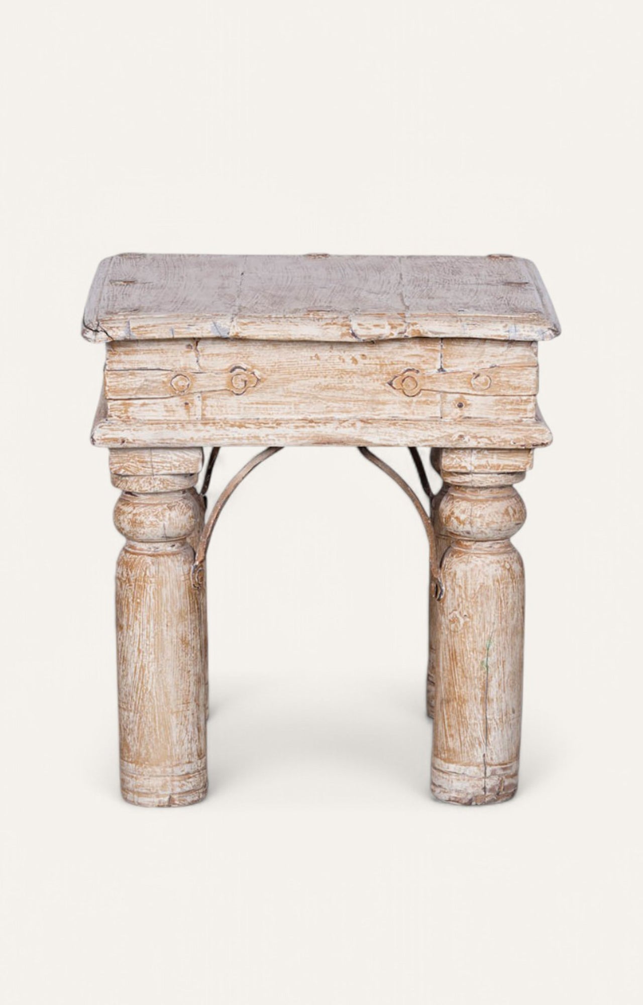 White Distress Finish Wooden Side Table