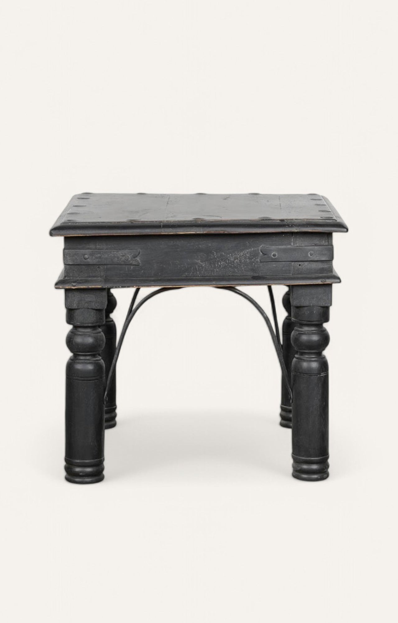 Black Wooden Side Table with Metal Accents