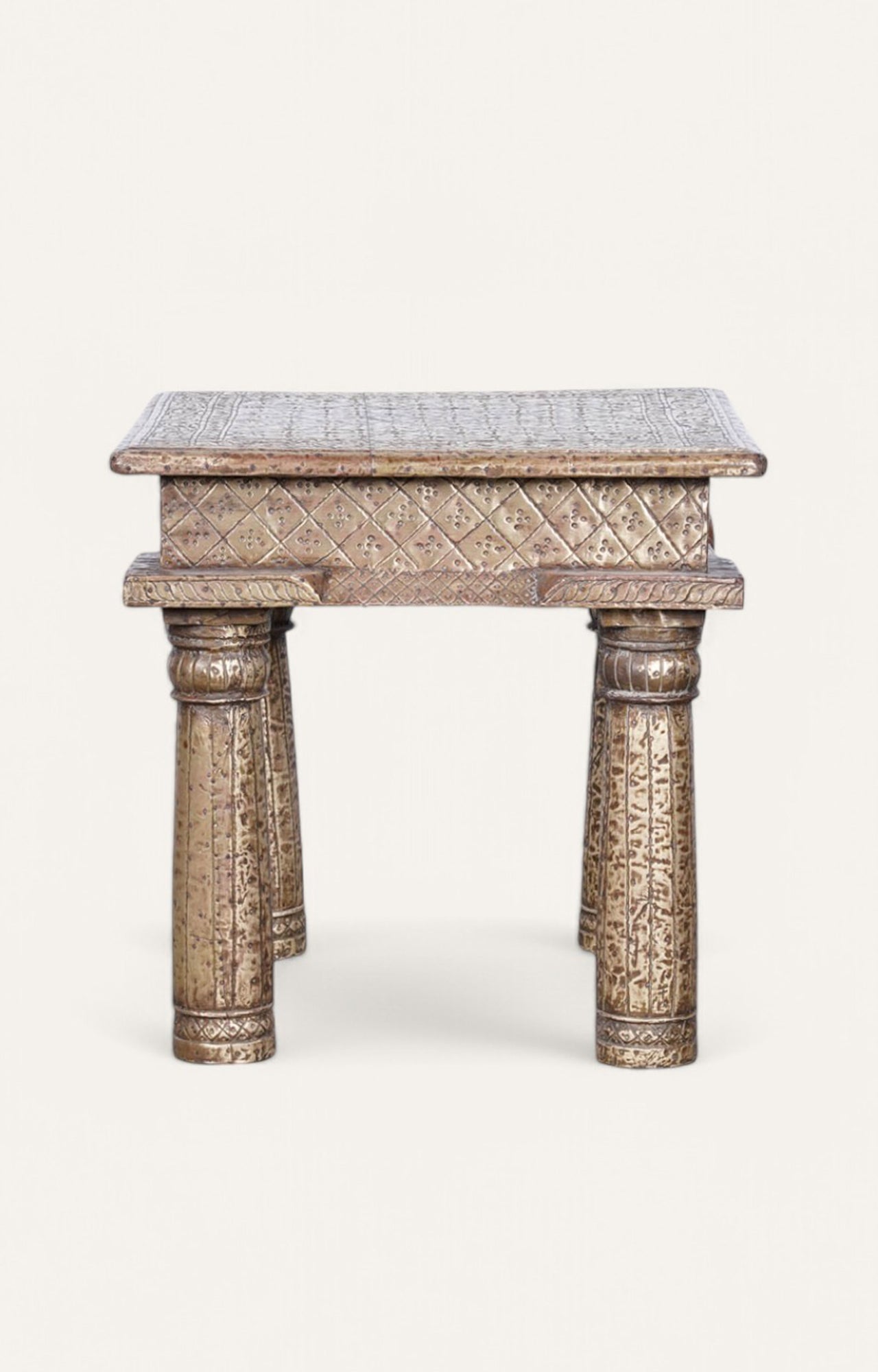 Jaipuri Wood and Brass Cladded Side Table