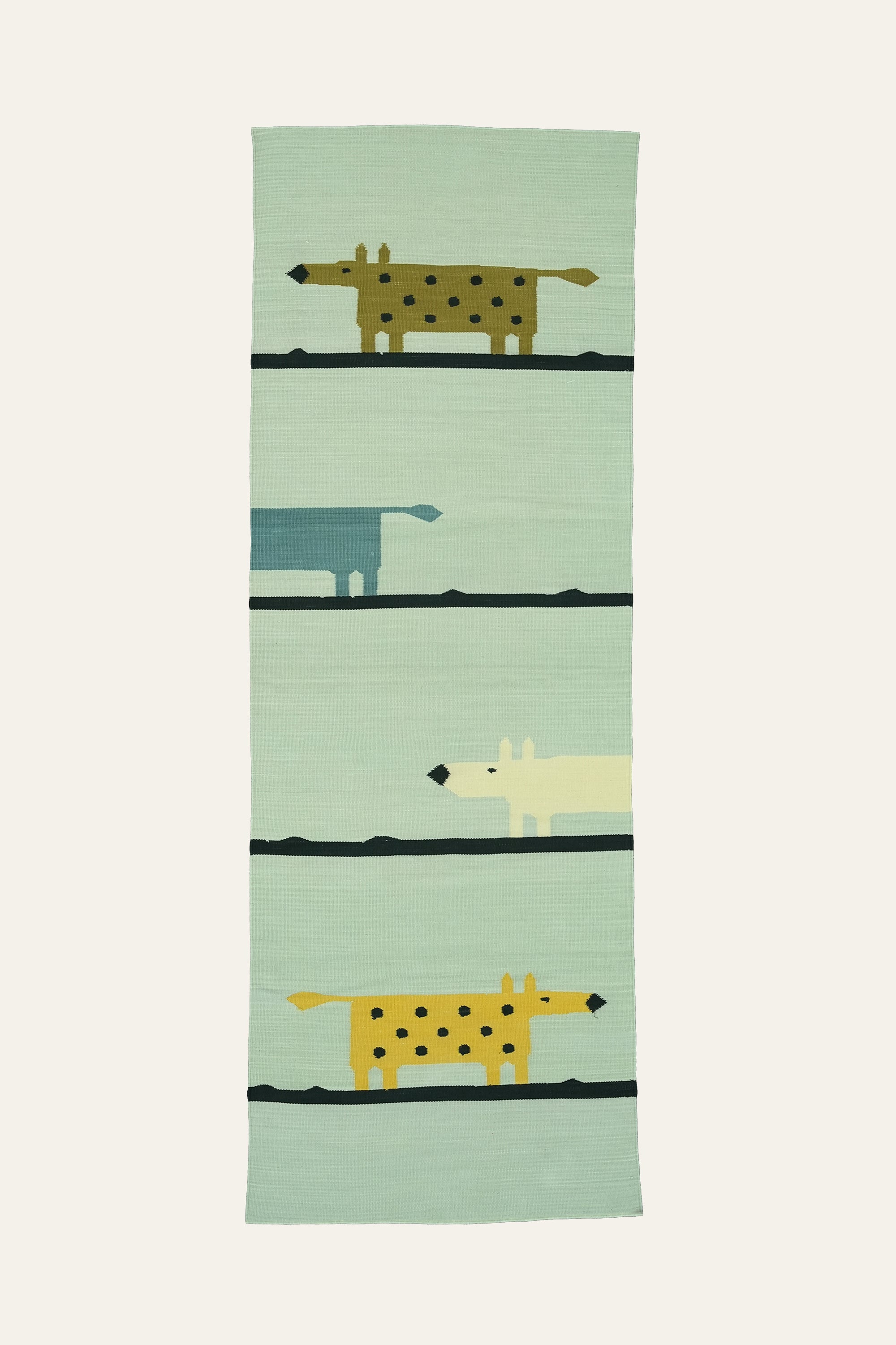 Pastel Blue Animal Motif Cotton Yoga Mat with Fringes