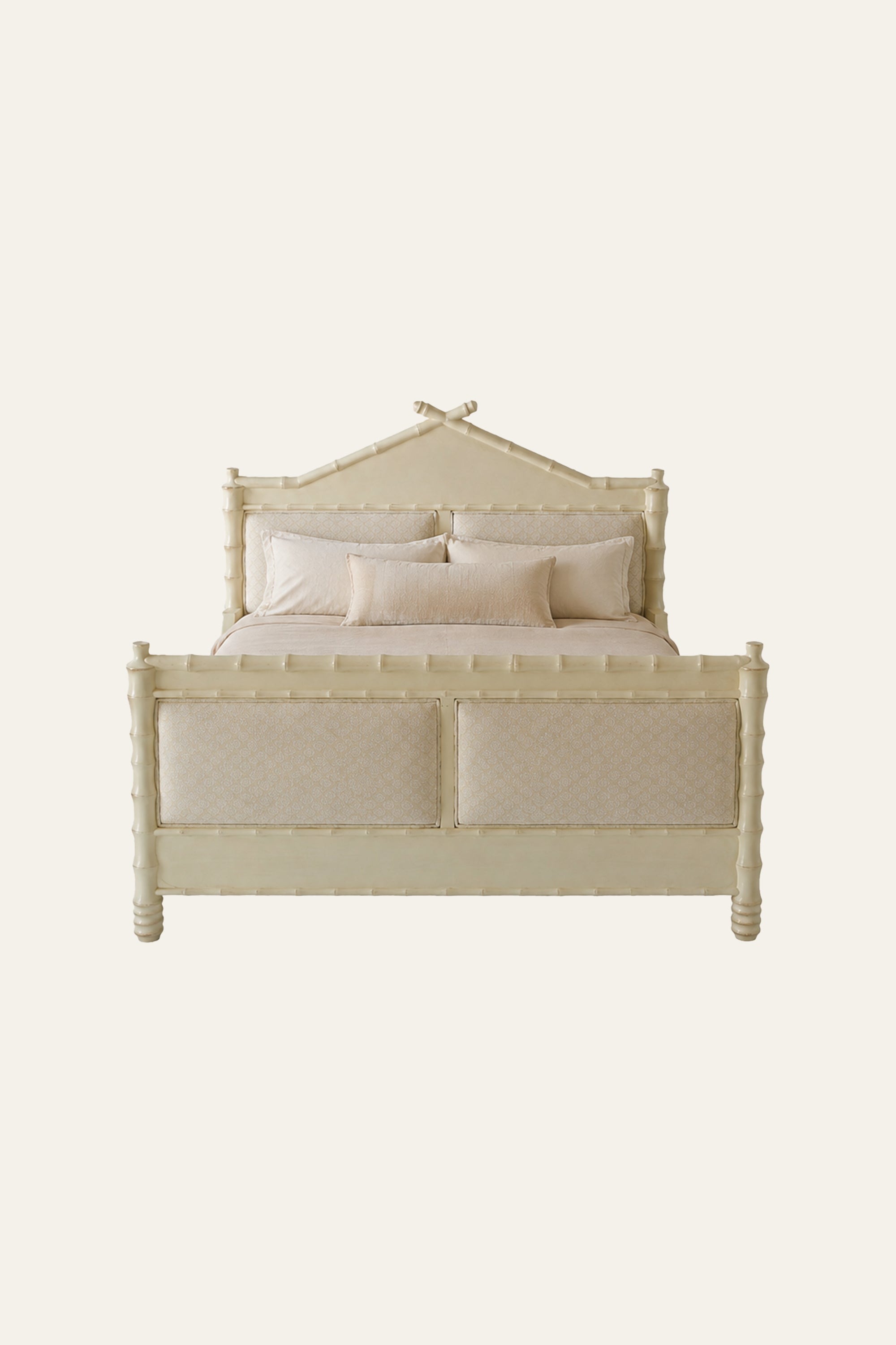 19th-Century Style Bamboo Upholstered Bed