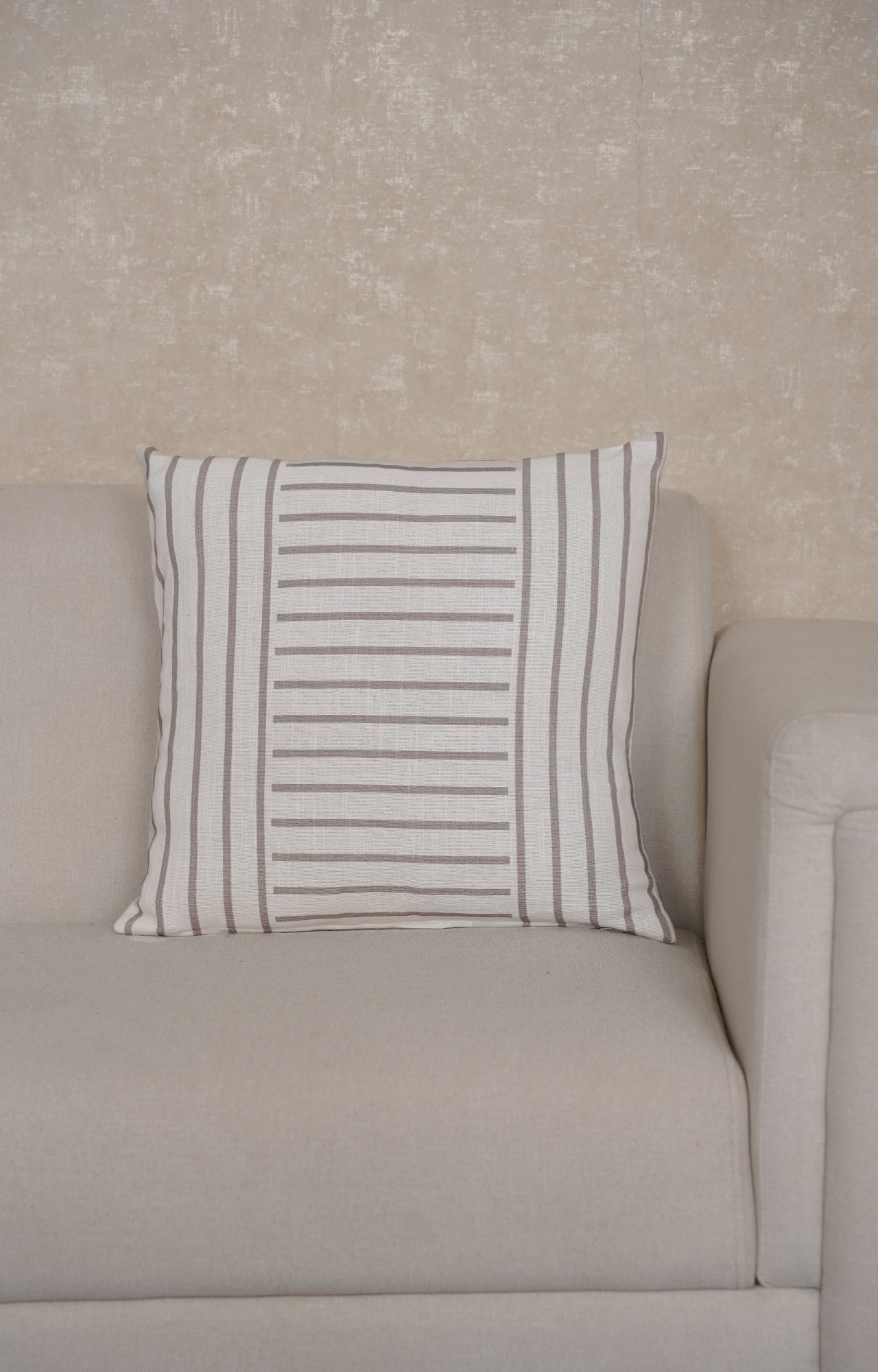 Taupe Panel Stitch Cotton Cushion Cover