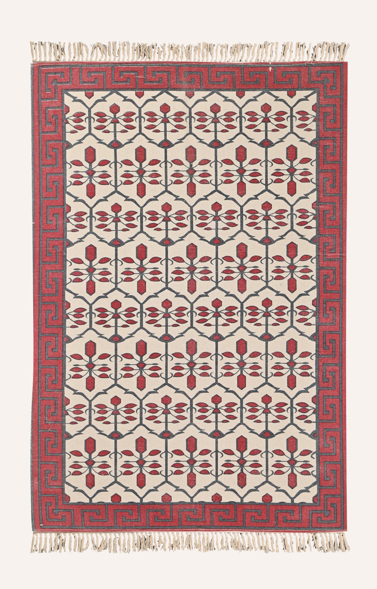 Cotton Block-Print Dhurrie Rugs - Non-Shedding, Flat Weave, Hand-Loomed