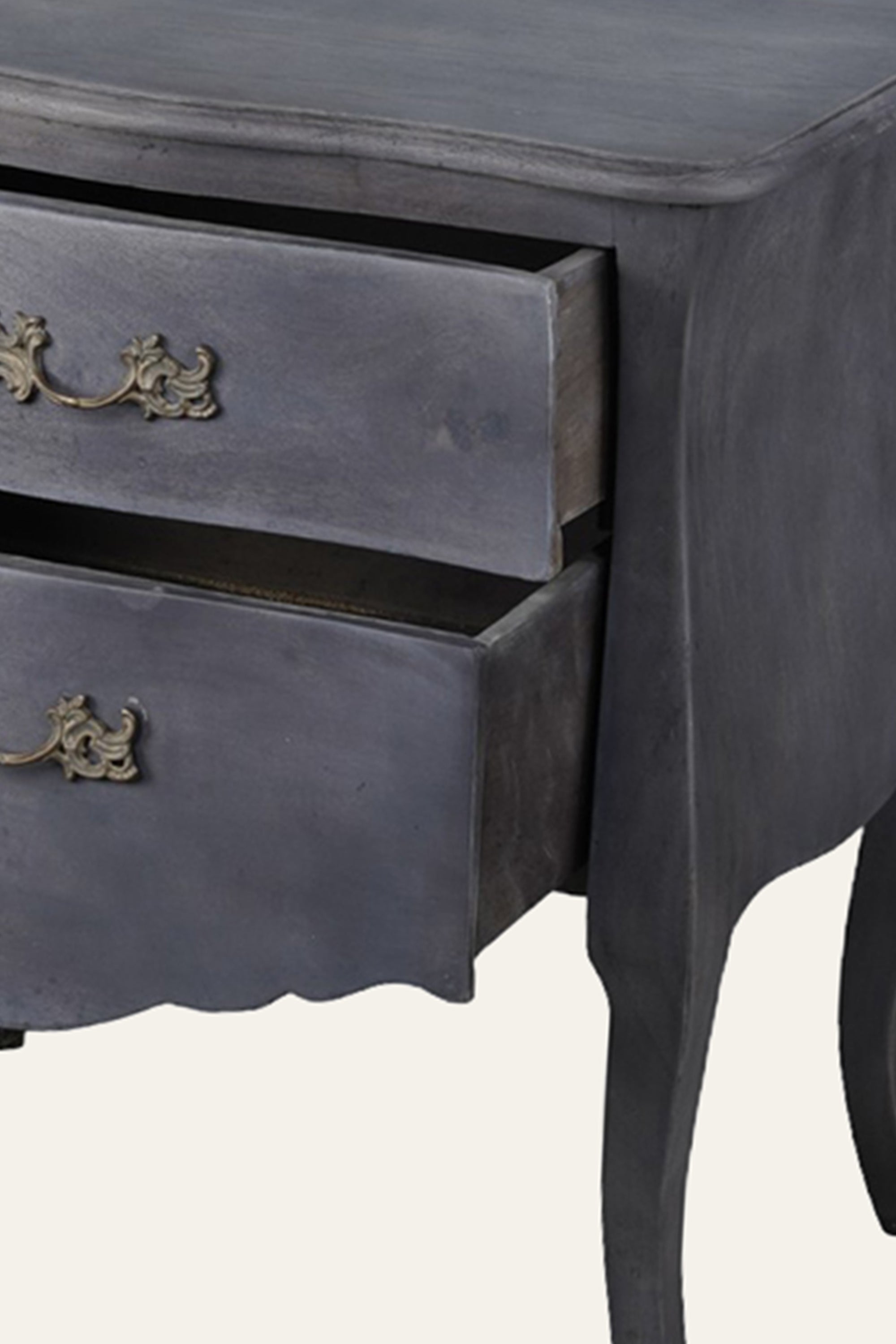 Grey French Provincial Bedside Table – 2-Drawer Accent Table