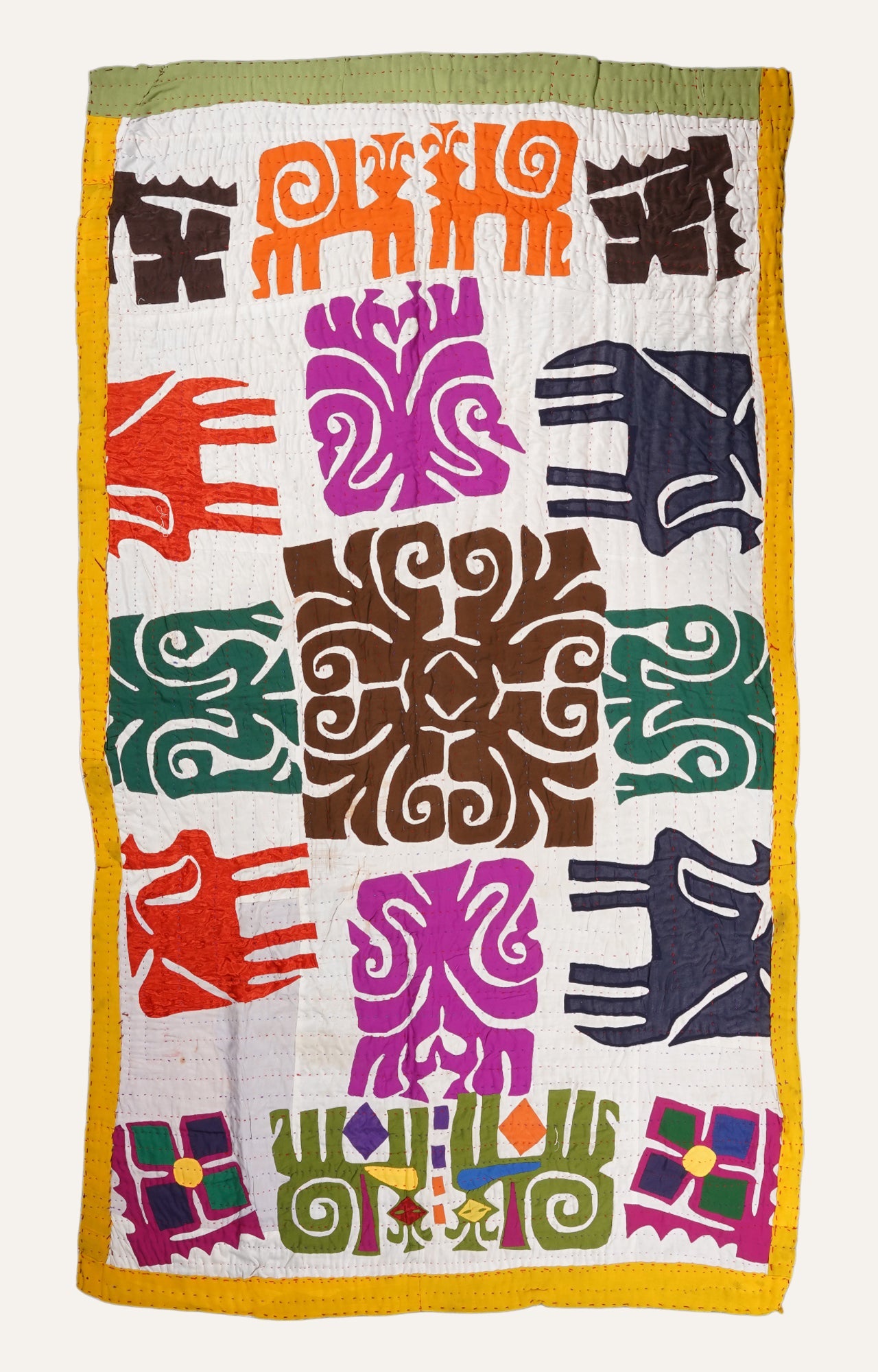 Folk Art Applique Wall Hanging Textile