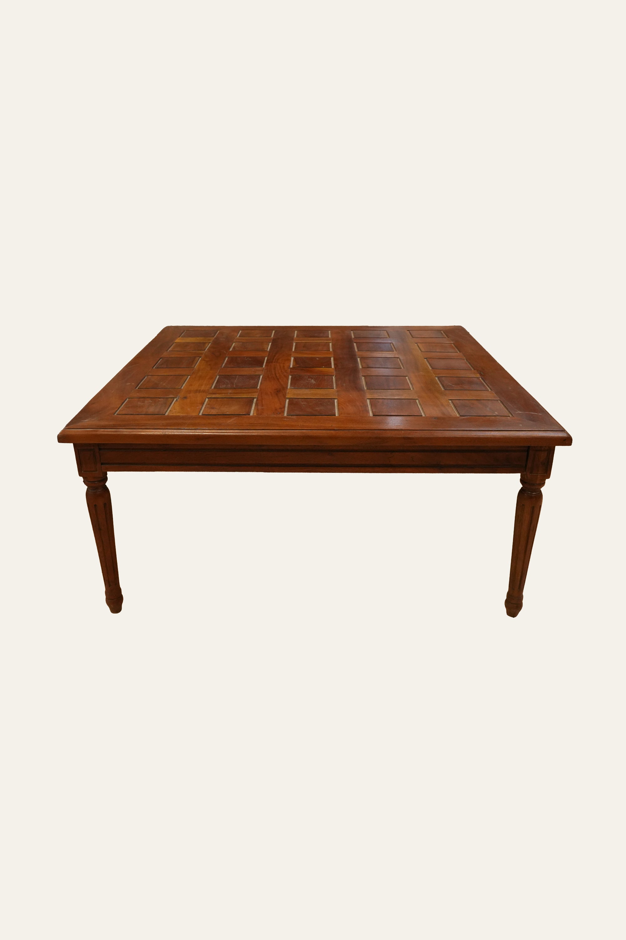 Louis XVI Style Wooden Coffee Table with Parquetry Square Pattern