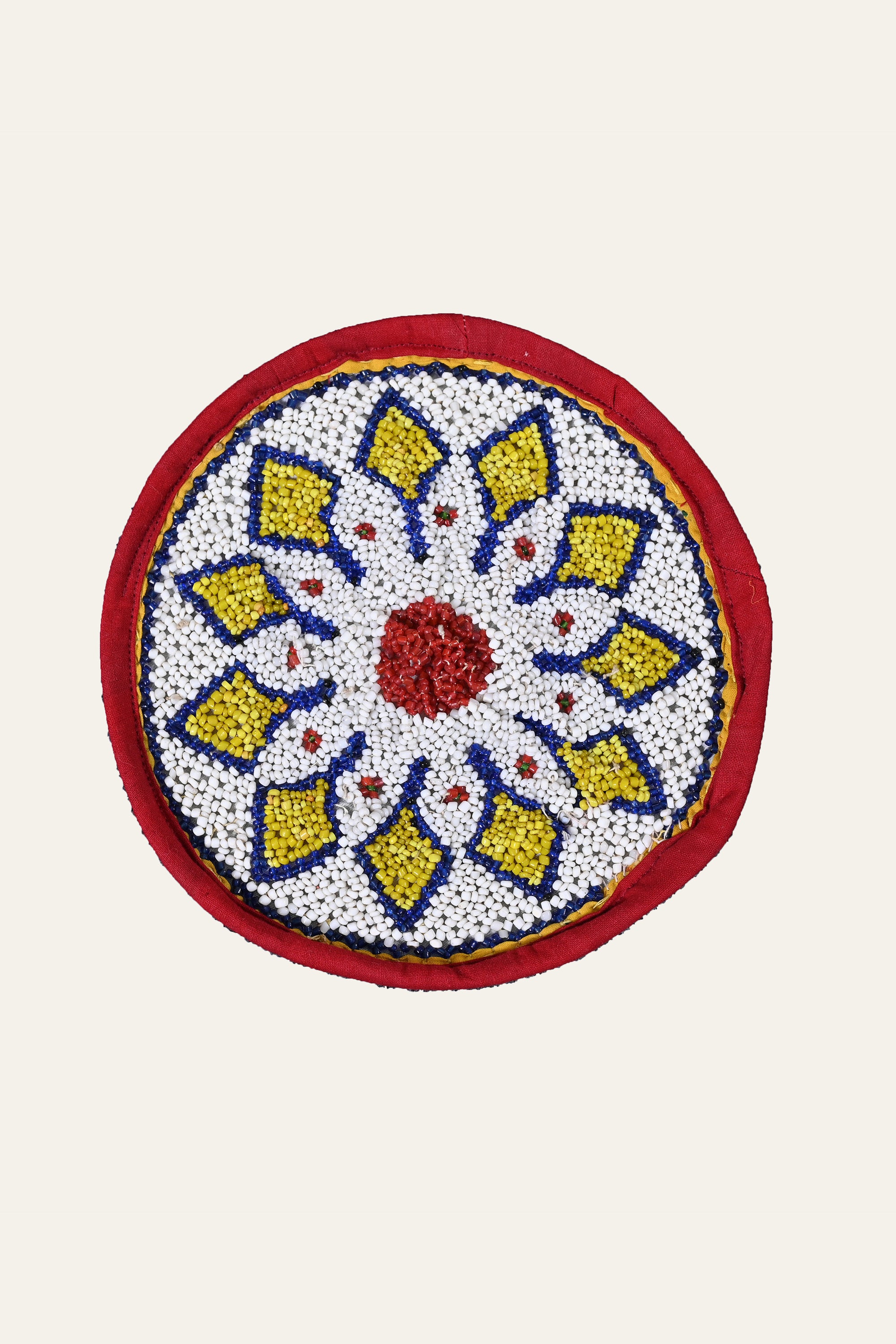 Round Gujarati Beaded Floral Textile Panel