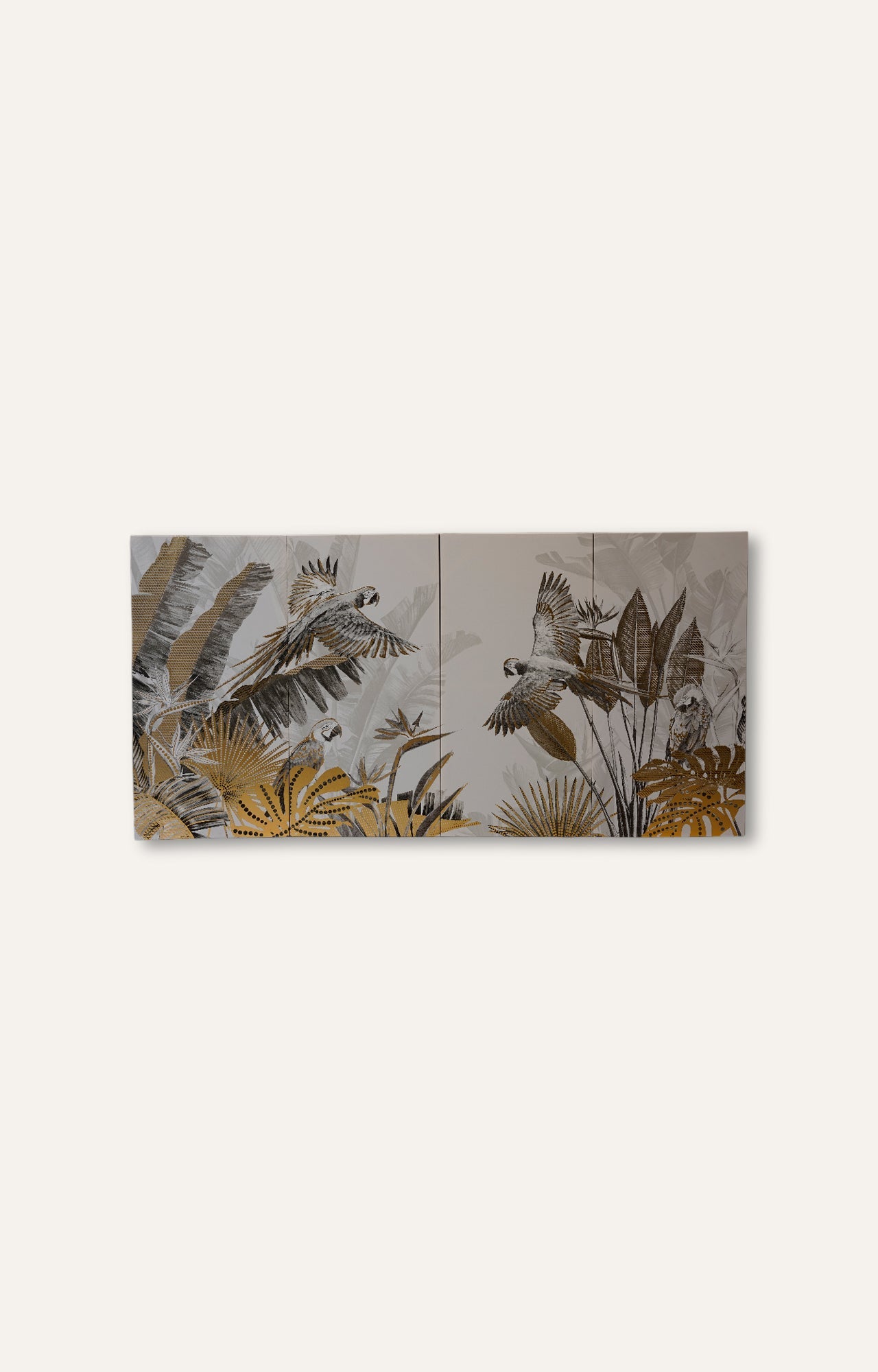 Golden Tropics Parrot Canvas Print with Foil Embellishments Wall Painting Set of 4